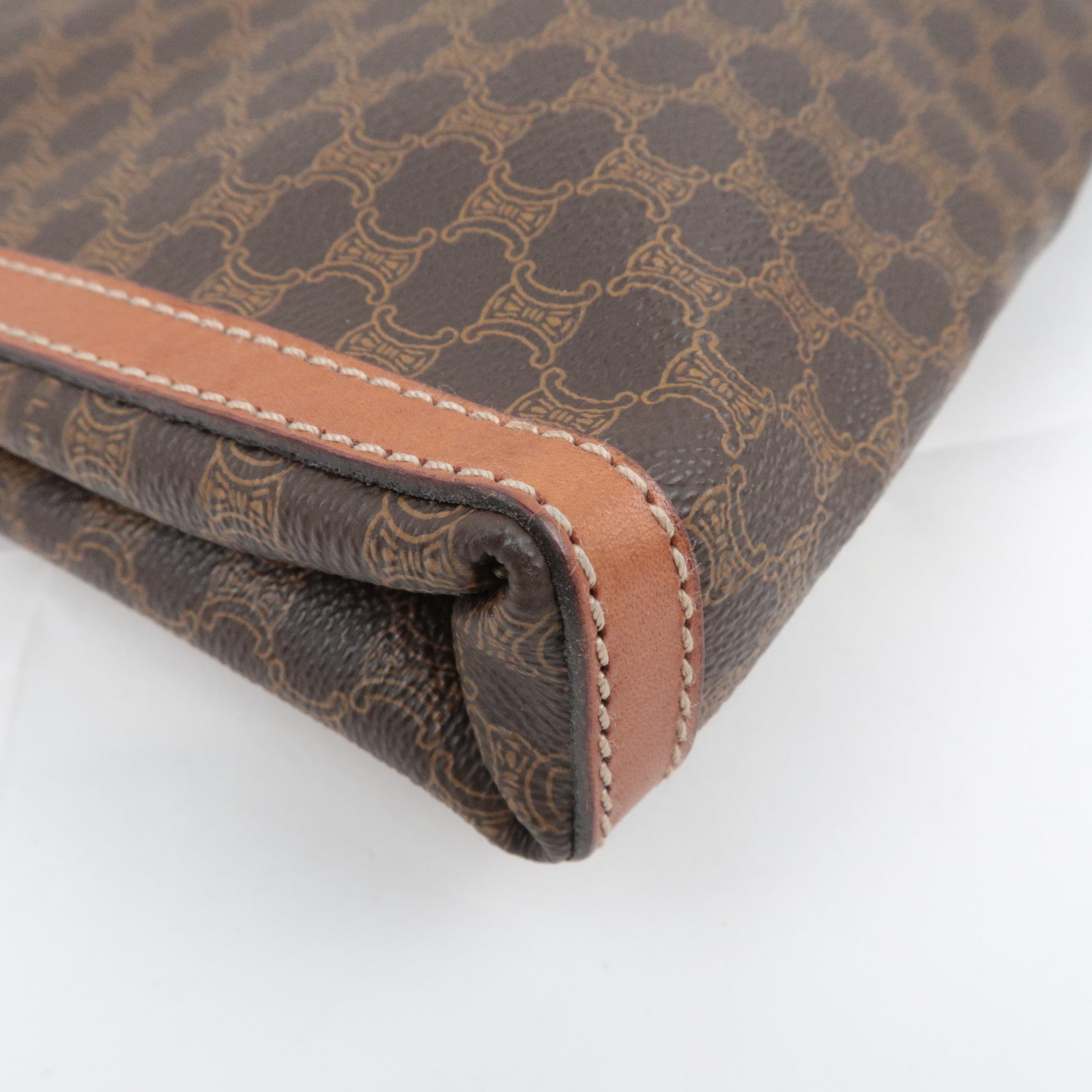 CELINE Macadam PVC Leather Clutch Bag Brown