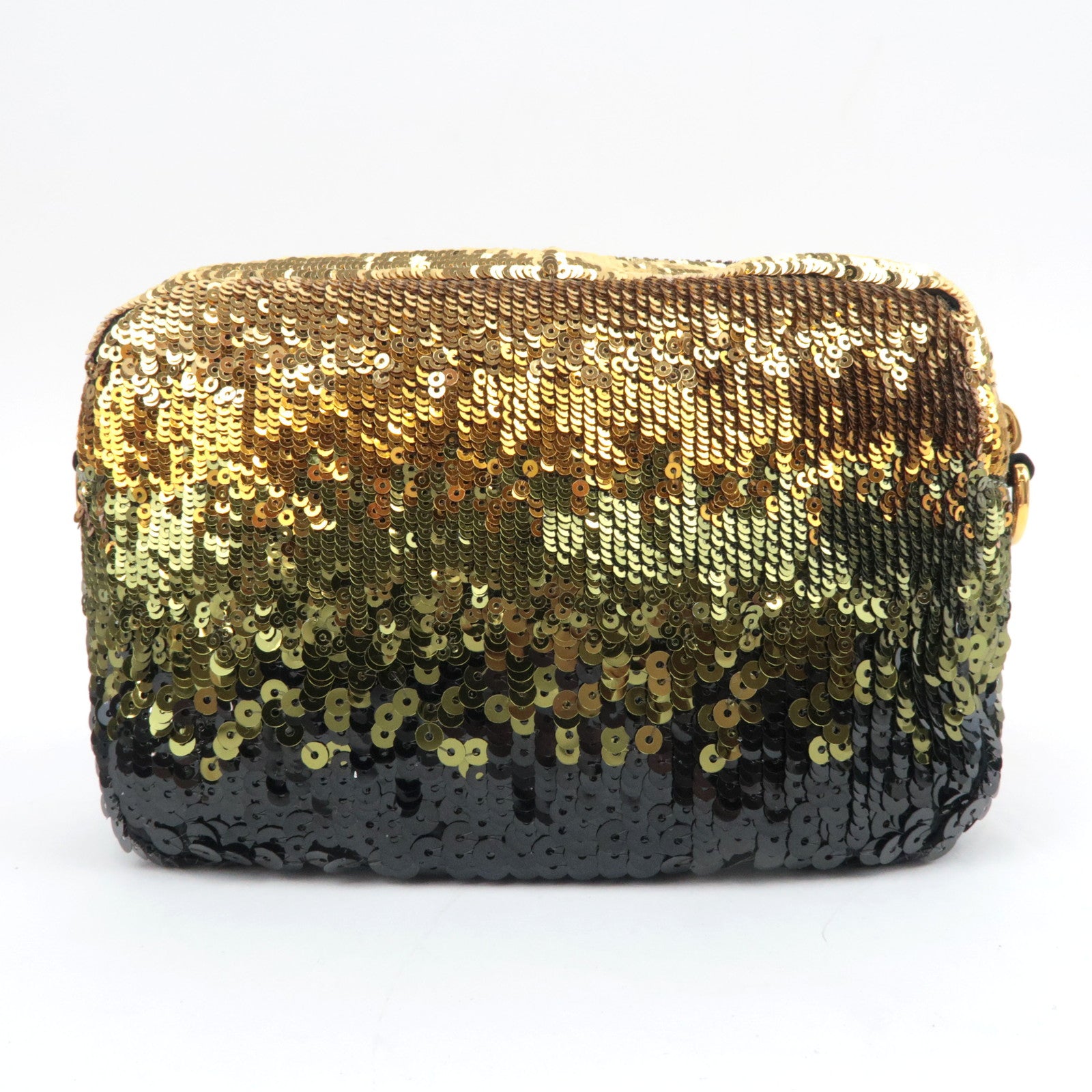 PRADA Sequins Patent Shoulder Bag Gold Green Black BP0254