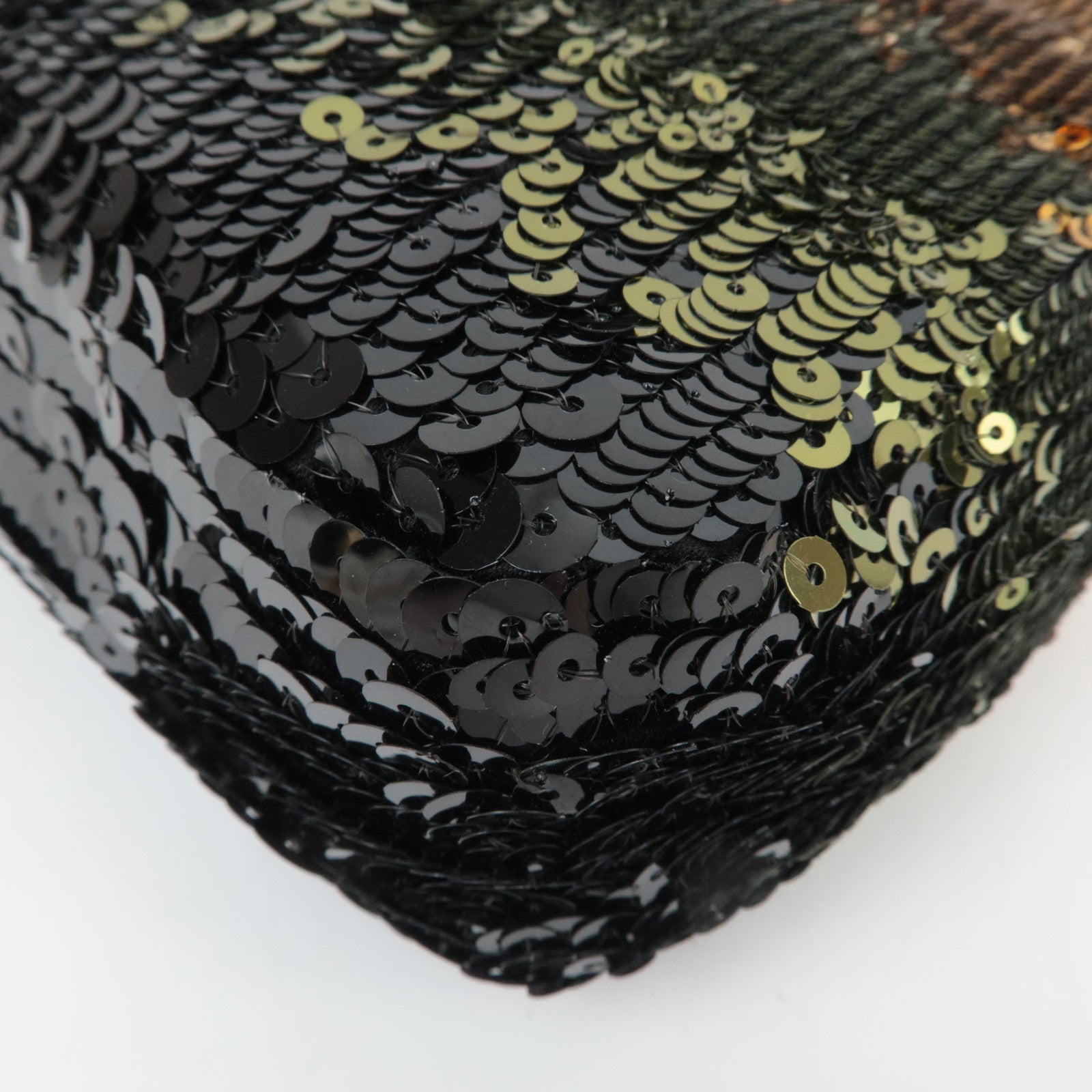 PRADA Sequins Patent Shoulder Bag Gold Green Black BP0254