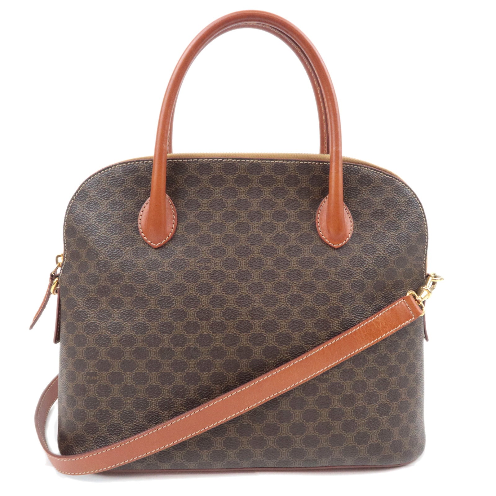 CELINE Macadam 2Way PVC Leather Handbag Brown89894