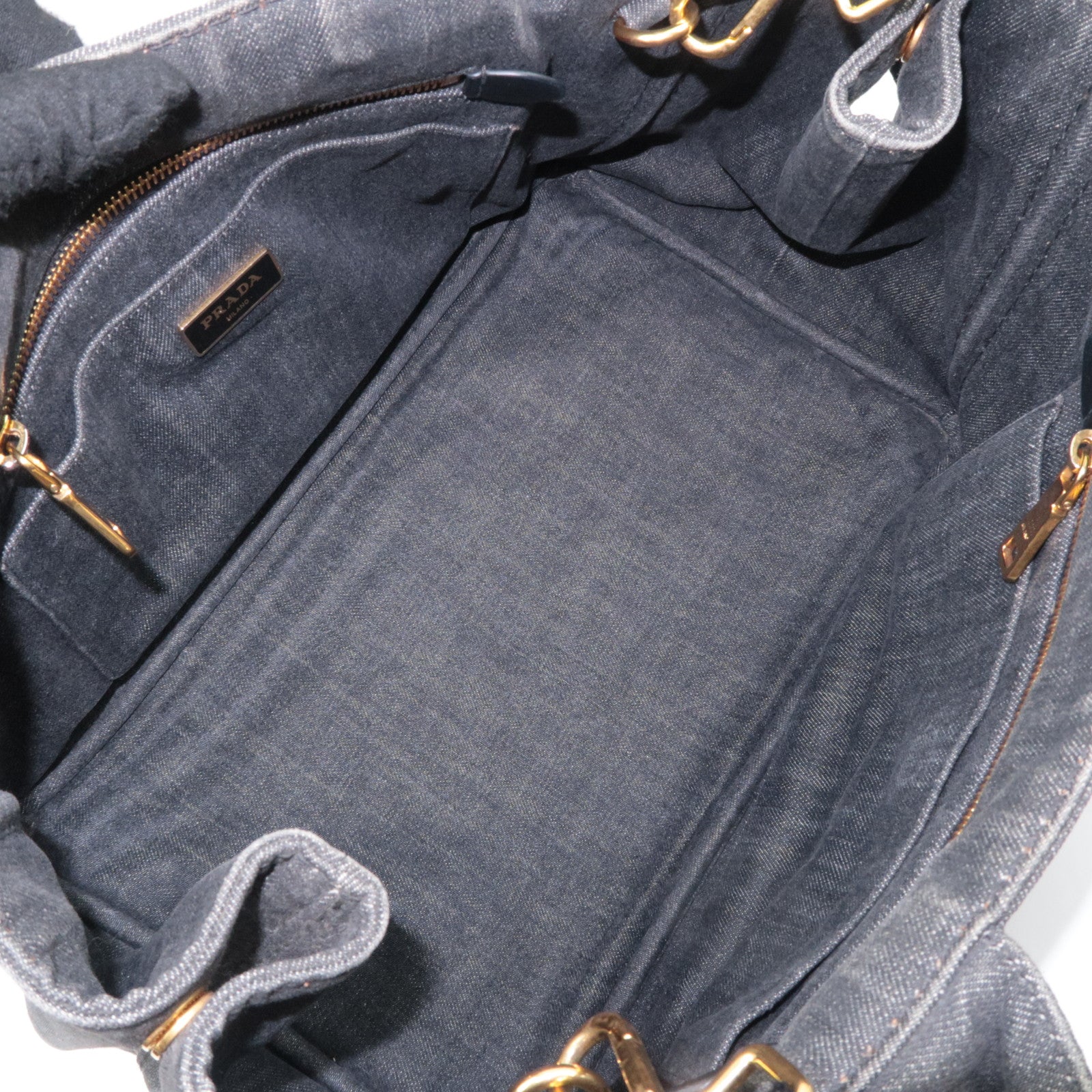 PRADA Canapa Medium 2Way Denim Tote Bag Black 1BG642