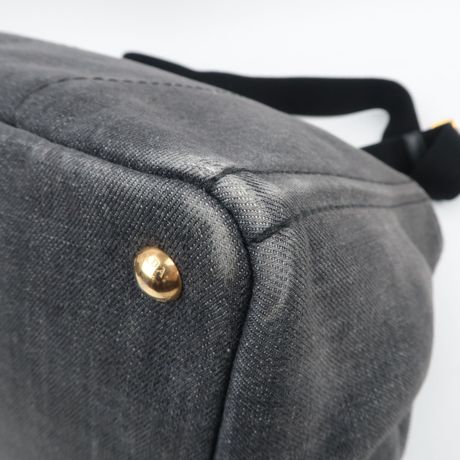 PRADA Canapa Medium 2Way Denim Tote Bag Black 1BG642
