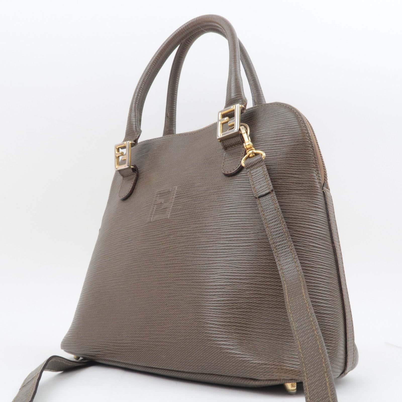 FENDI 2Way Leather Handbag Brown