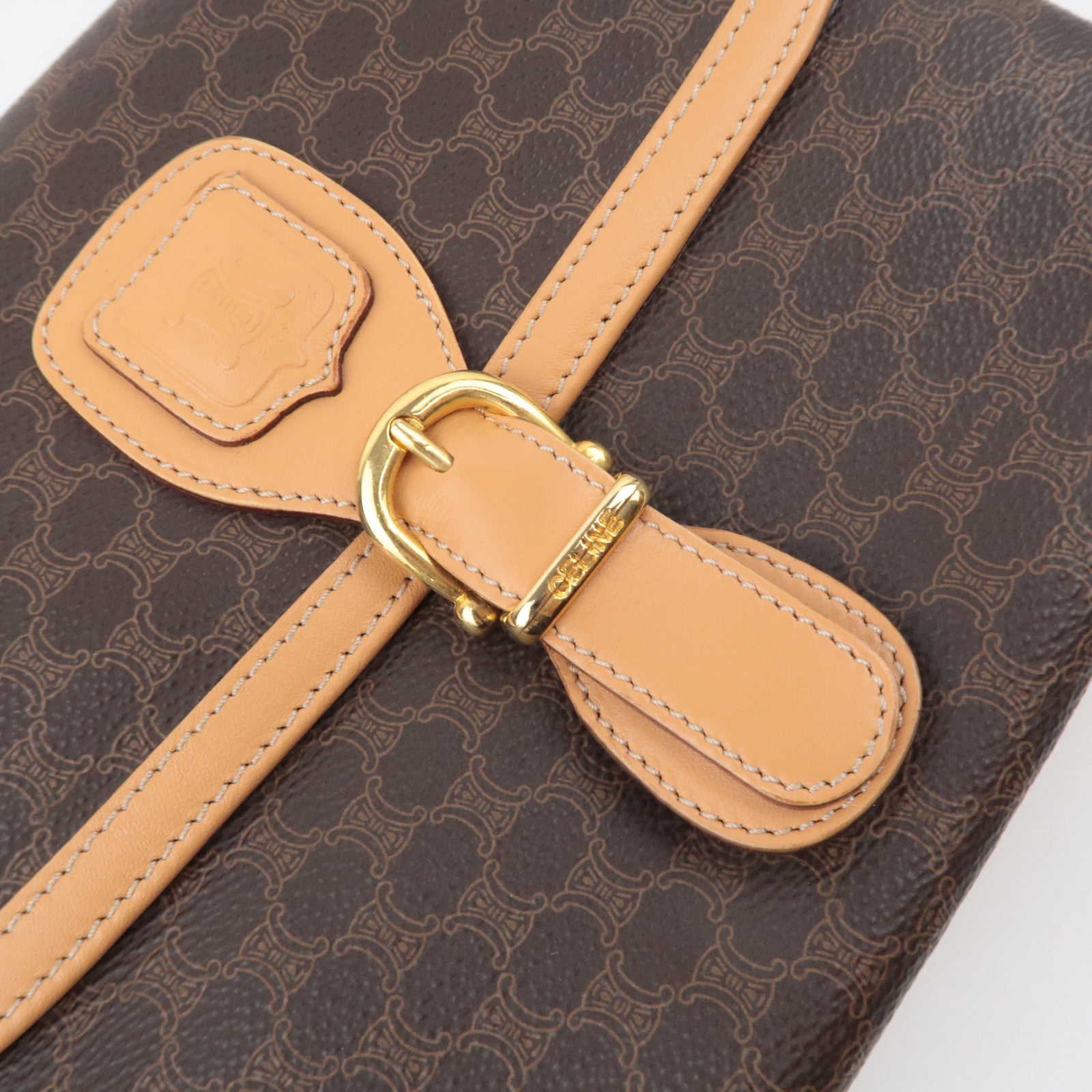 CELINE Macadam PVC Leather Shoulder Bag Brown