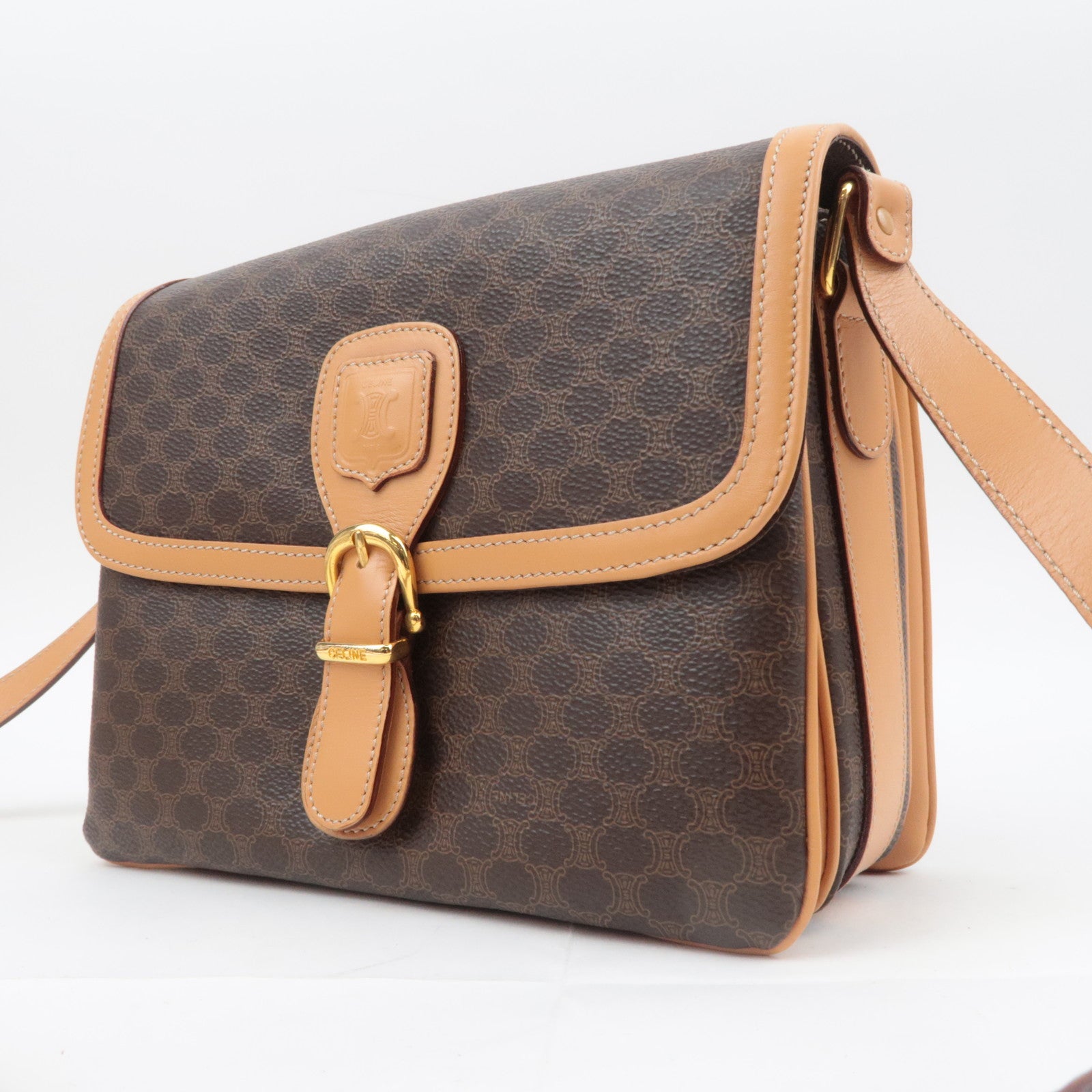 CELINE Macadam PVC Leather Shoulder Bag Brown