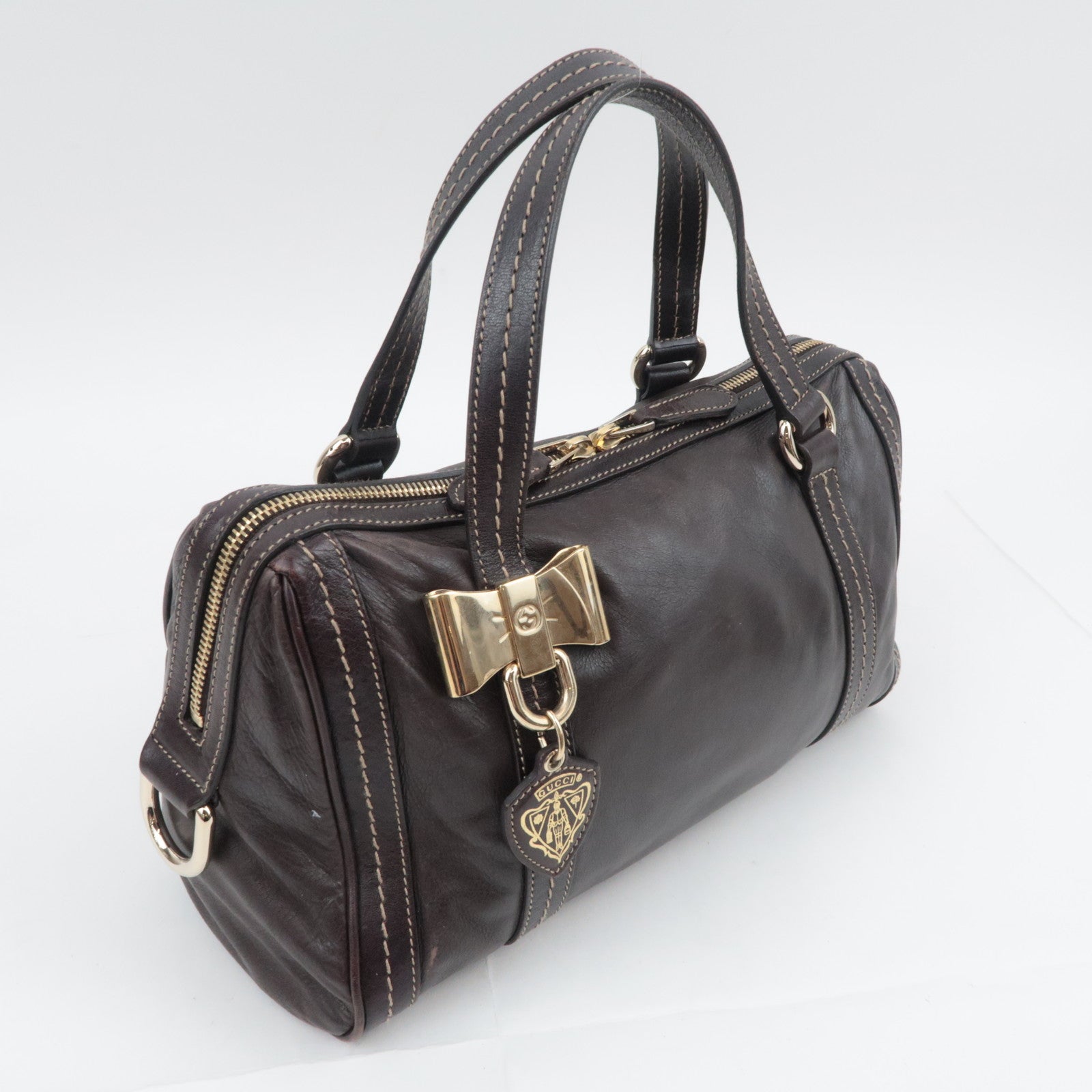 GUCCI Duchessa Leather Handbag Brown 181487