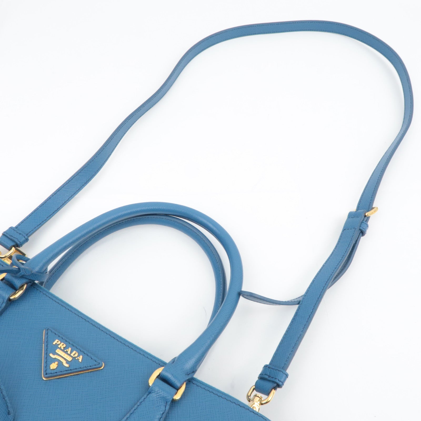 PRADA Galleria Saffiano 2Way Leather Handbag Blue