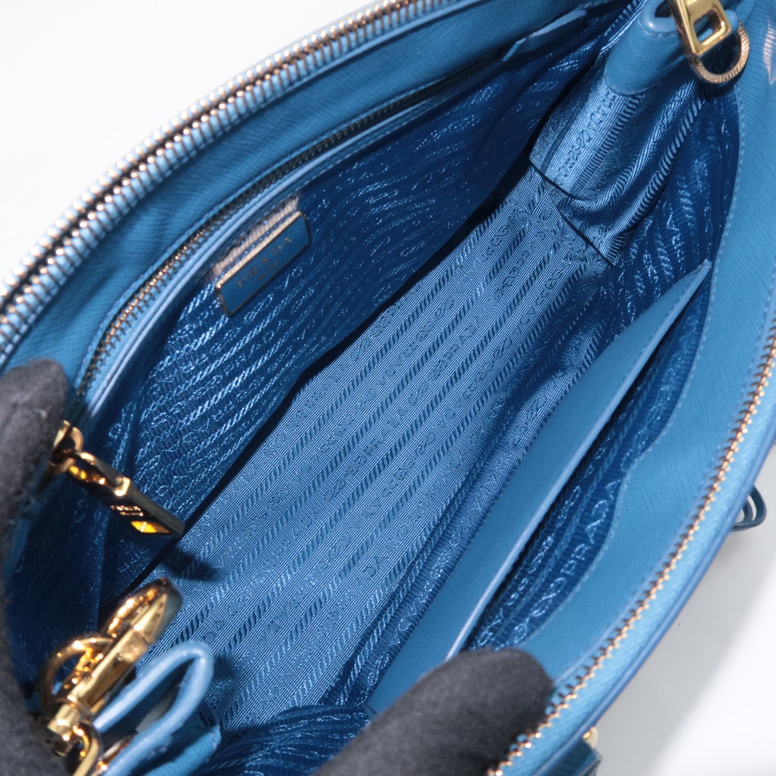 PRADA Galleria Saffiano 2Way Leather Handbag Blue