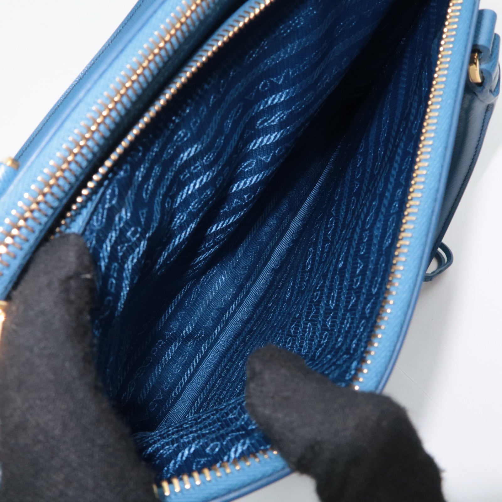 PRADA Galleria Saffiano 2Way Leather Handbag Blue