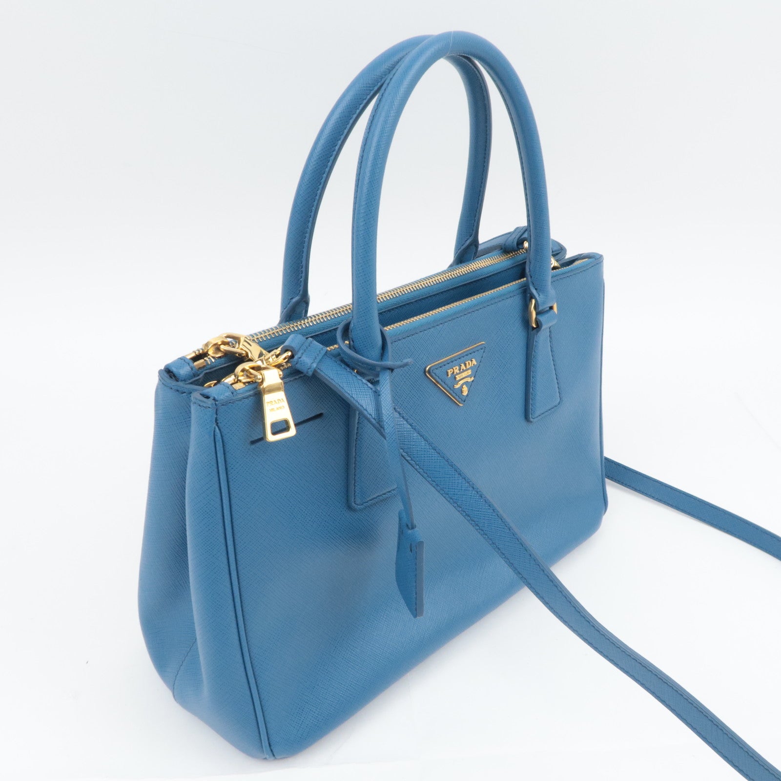 PRADA Galleria Saffiano 2Way Leather Handbag Blue