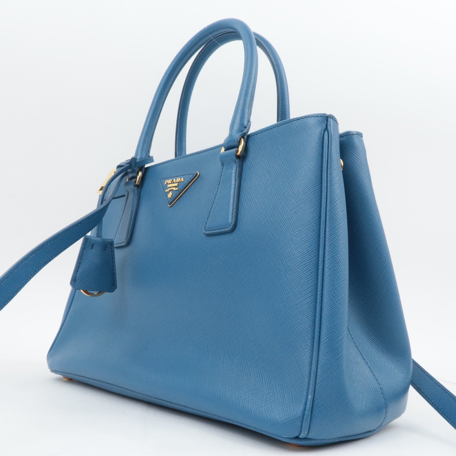 PRADA Galleria Saffiano 2Way Leather Handbag Blue