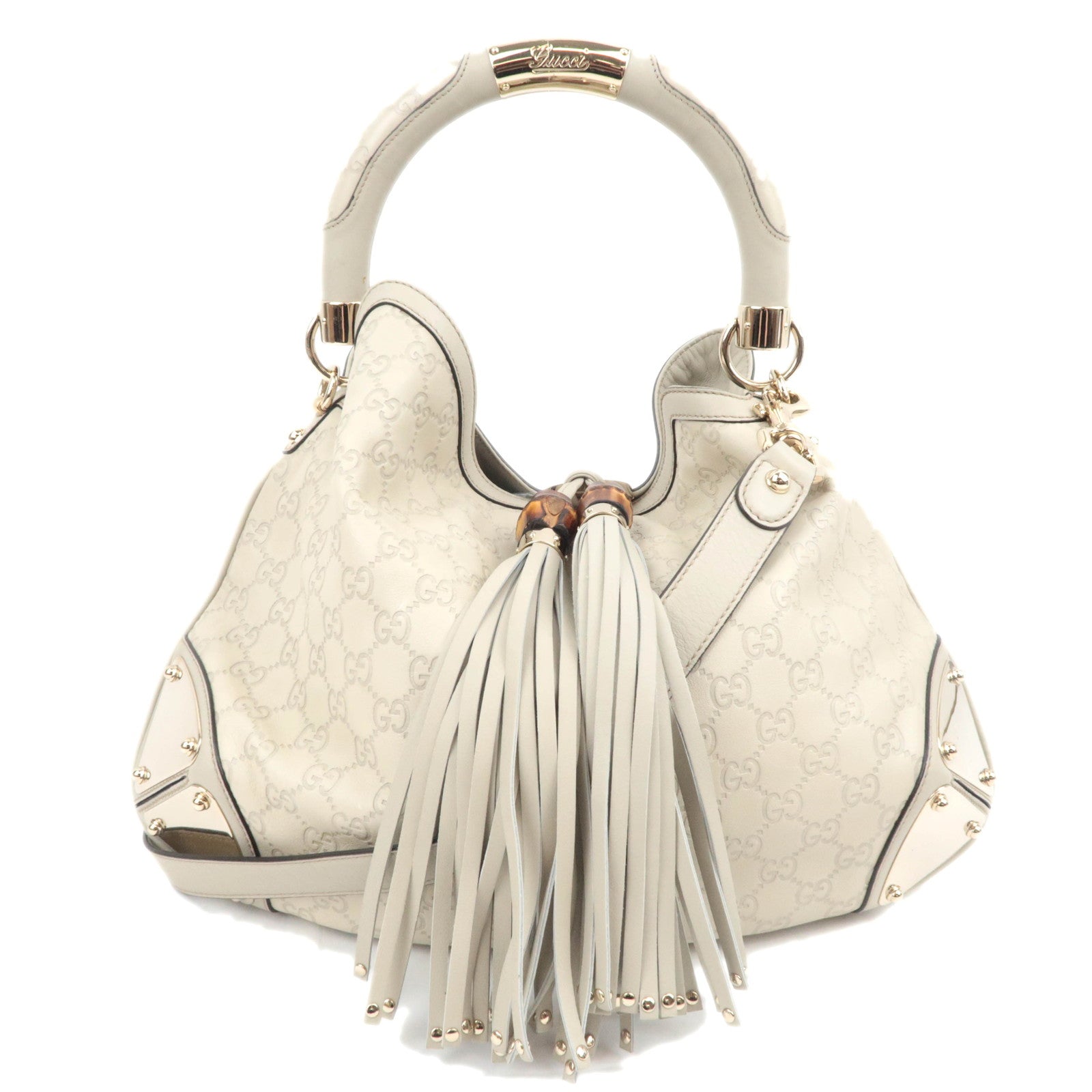 GUCCI Indy Bamboo Tassel Guccissima Leather 2Way Shoulder Bag Ivory 17713989938