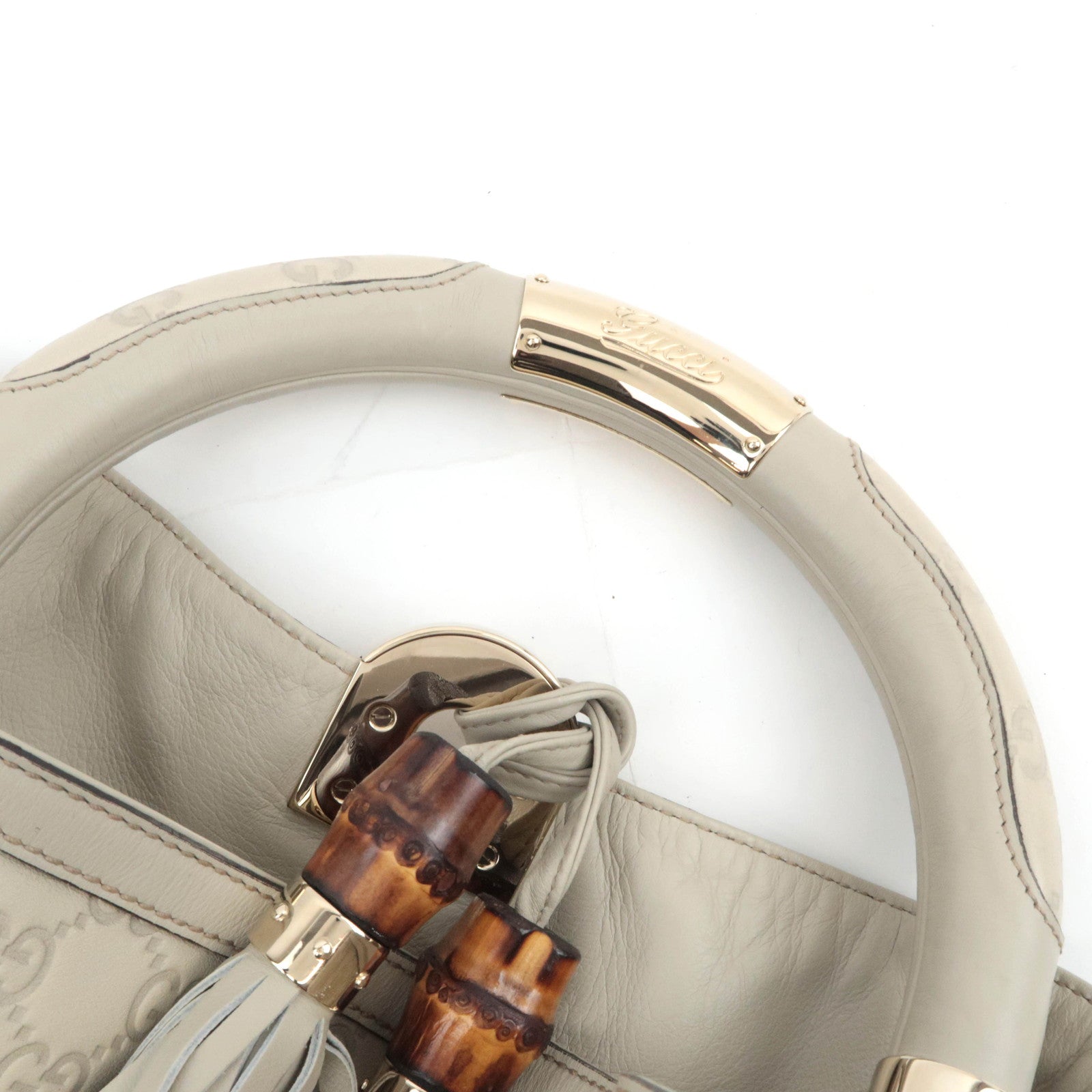 GUCCI Indy Bamboo Tassel Guccissima Leather 2Way Shoulder Bag Ivory 177139