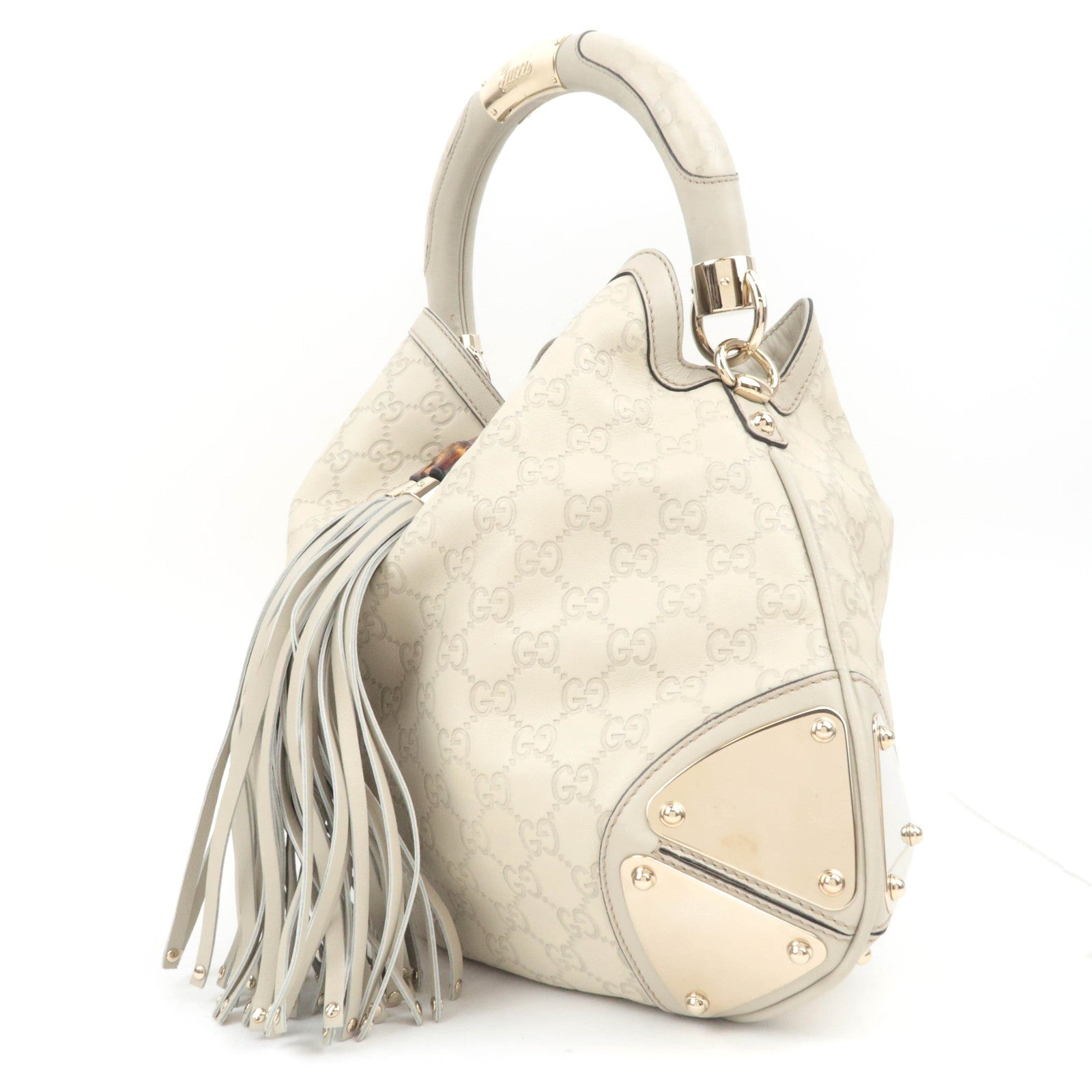 GUCCI Indy Bamboo Tassel Guccissima Leather 2Way Shoulder Bag Ivory 177139