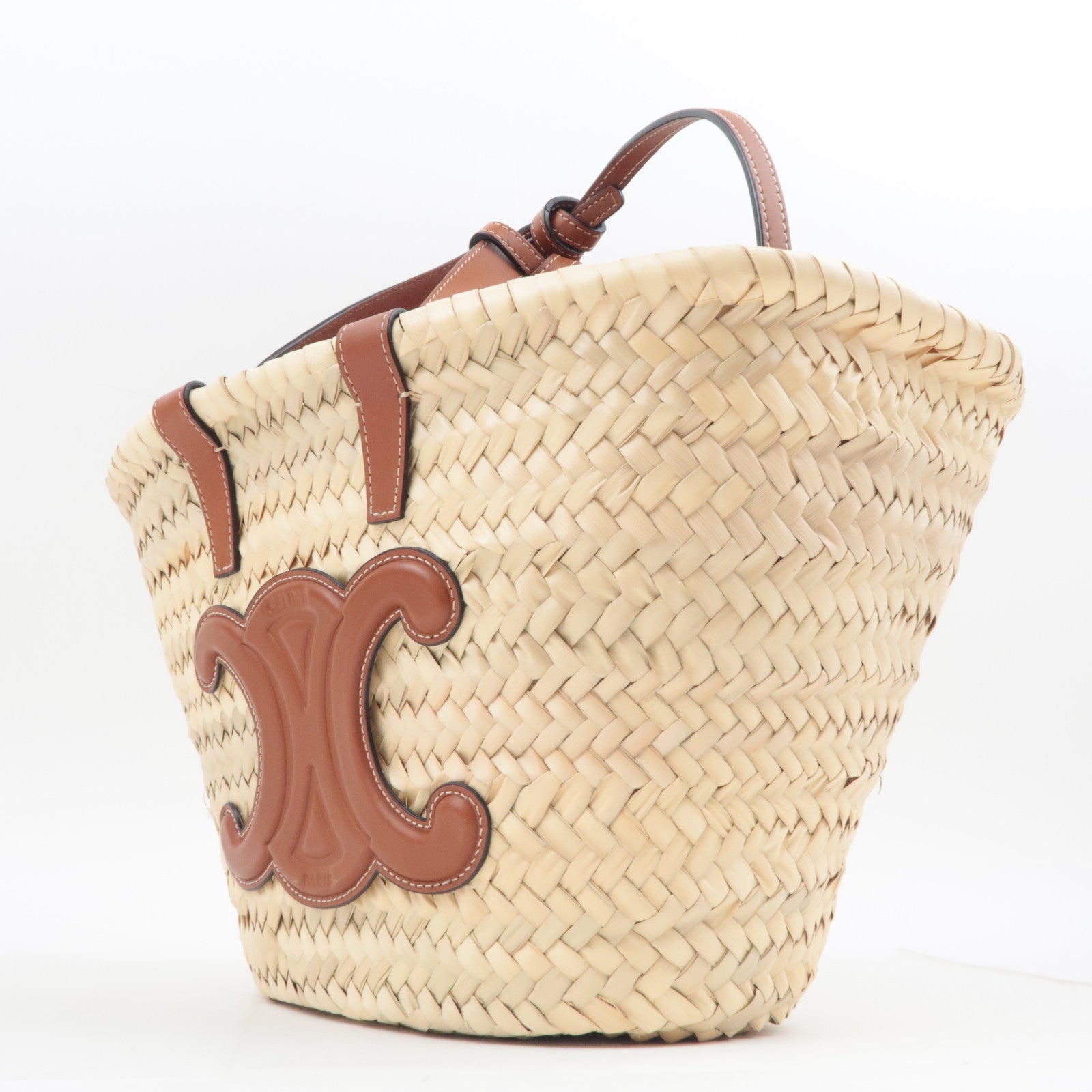 CELINE Triomphe Classic Panier 2Way Raffia Basket Bag Brown