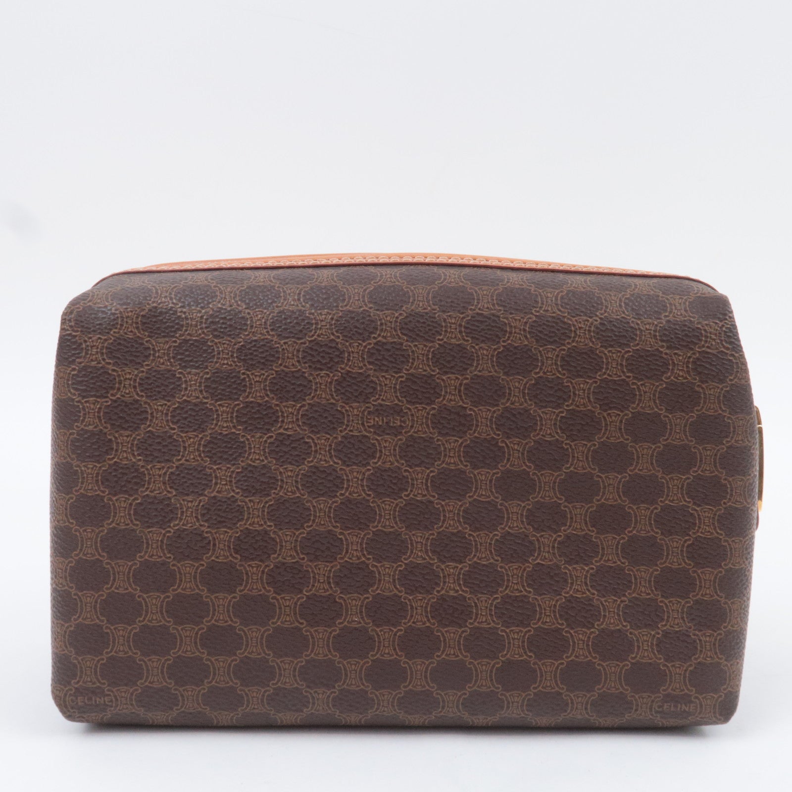 CELINE Macadam PVC Leather Cosmetic Pouch Brown