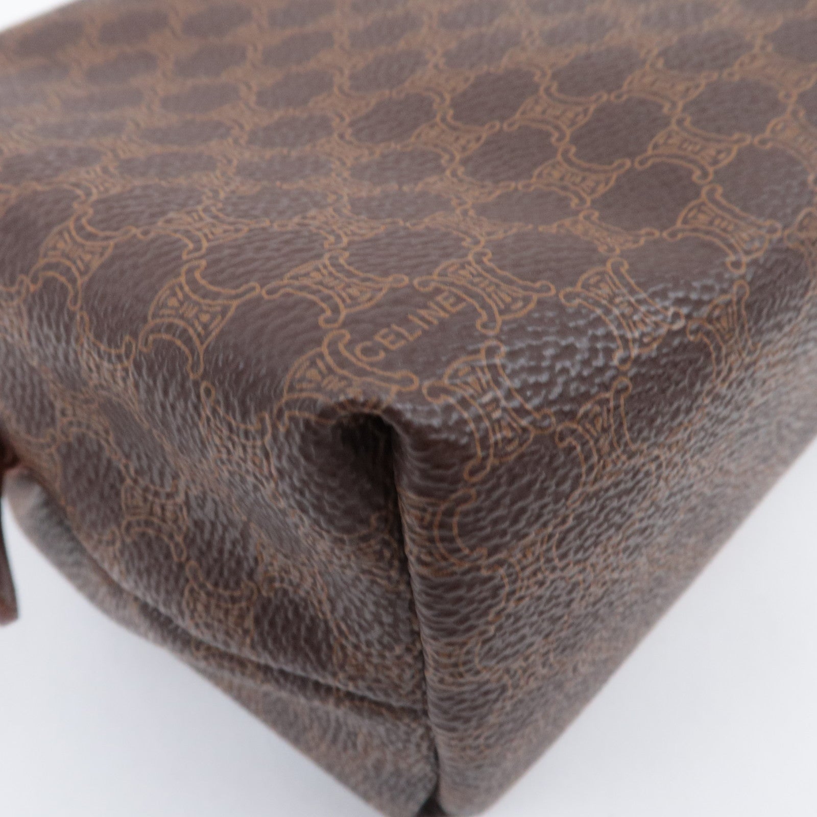 CELINE Macadam PVC Leather Cosmetic Pouch Brown