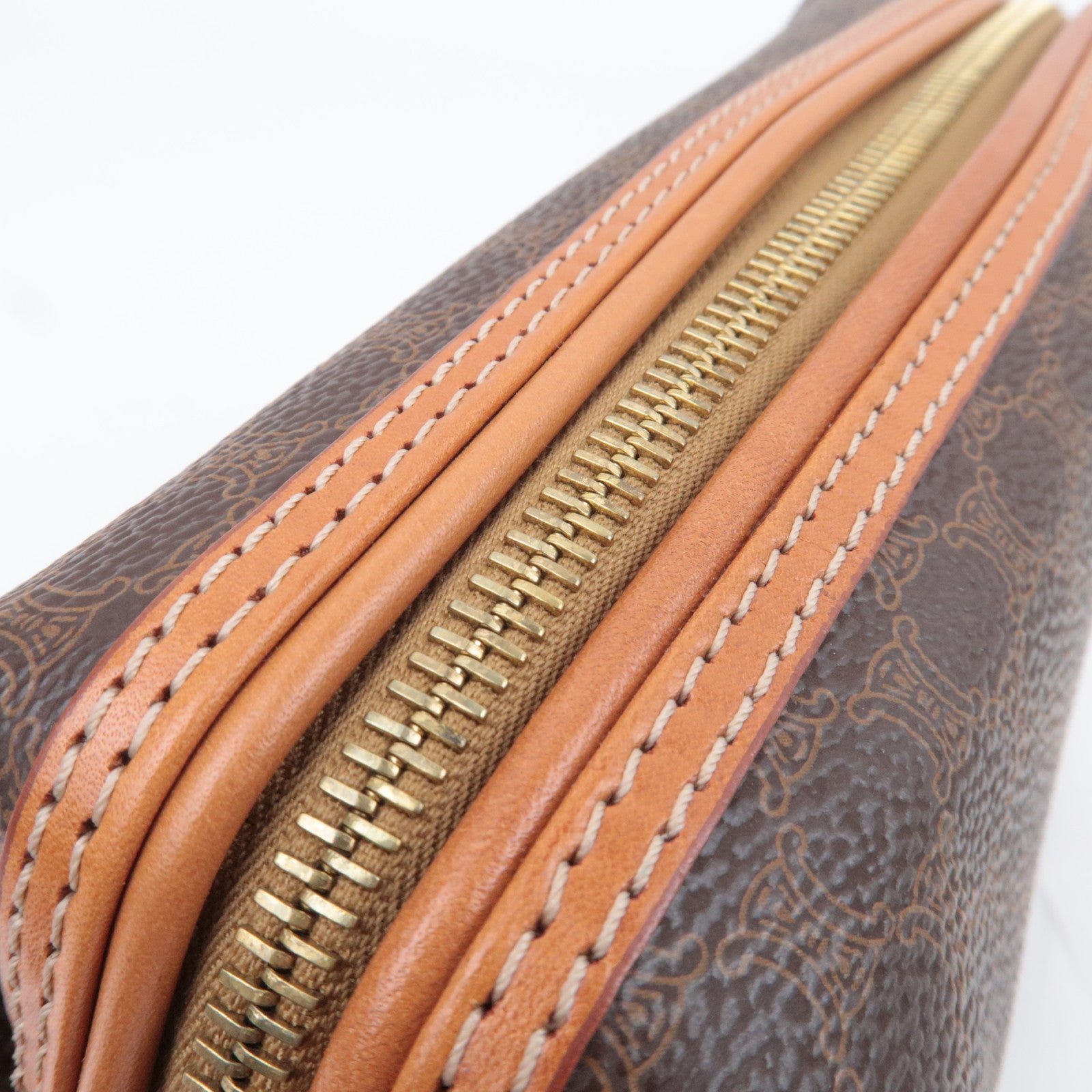 CELINE Macadam PVC Leather Cosmetic Pouch Brown