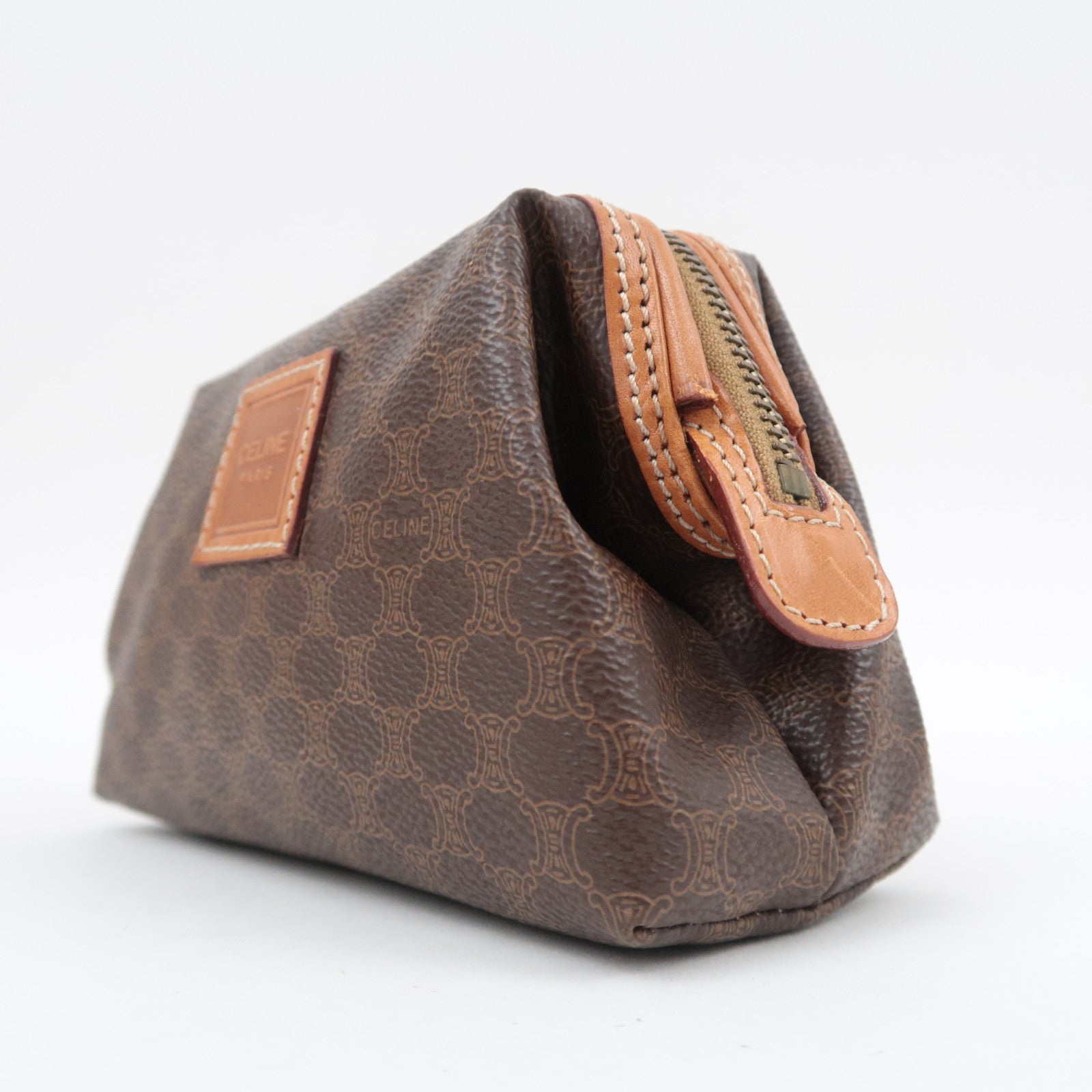 CELINE Macadam PVC Leather Pouch Brown
