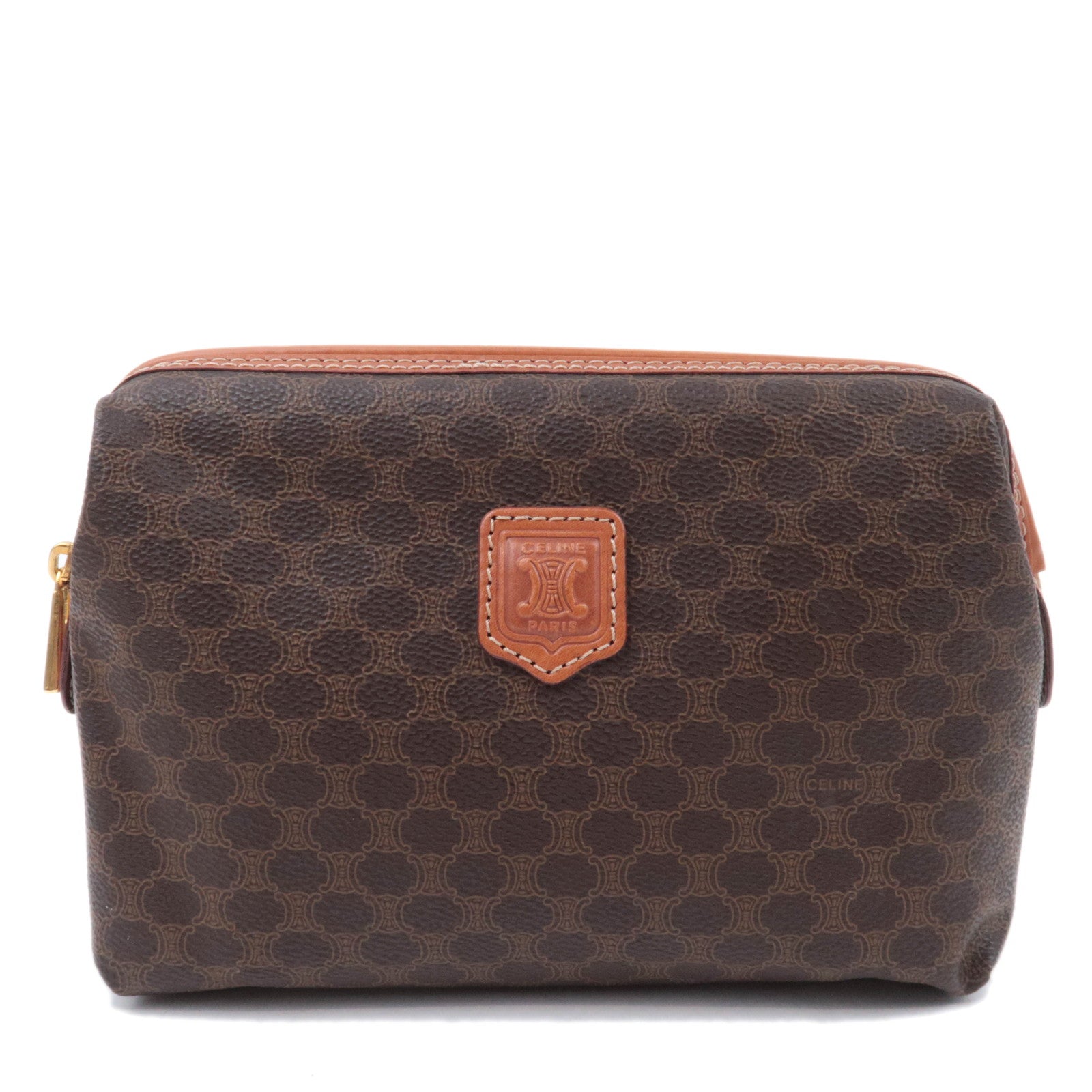 CELINE Macadam PVC Leather Cosmetic Pouch Brown89989