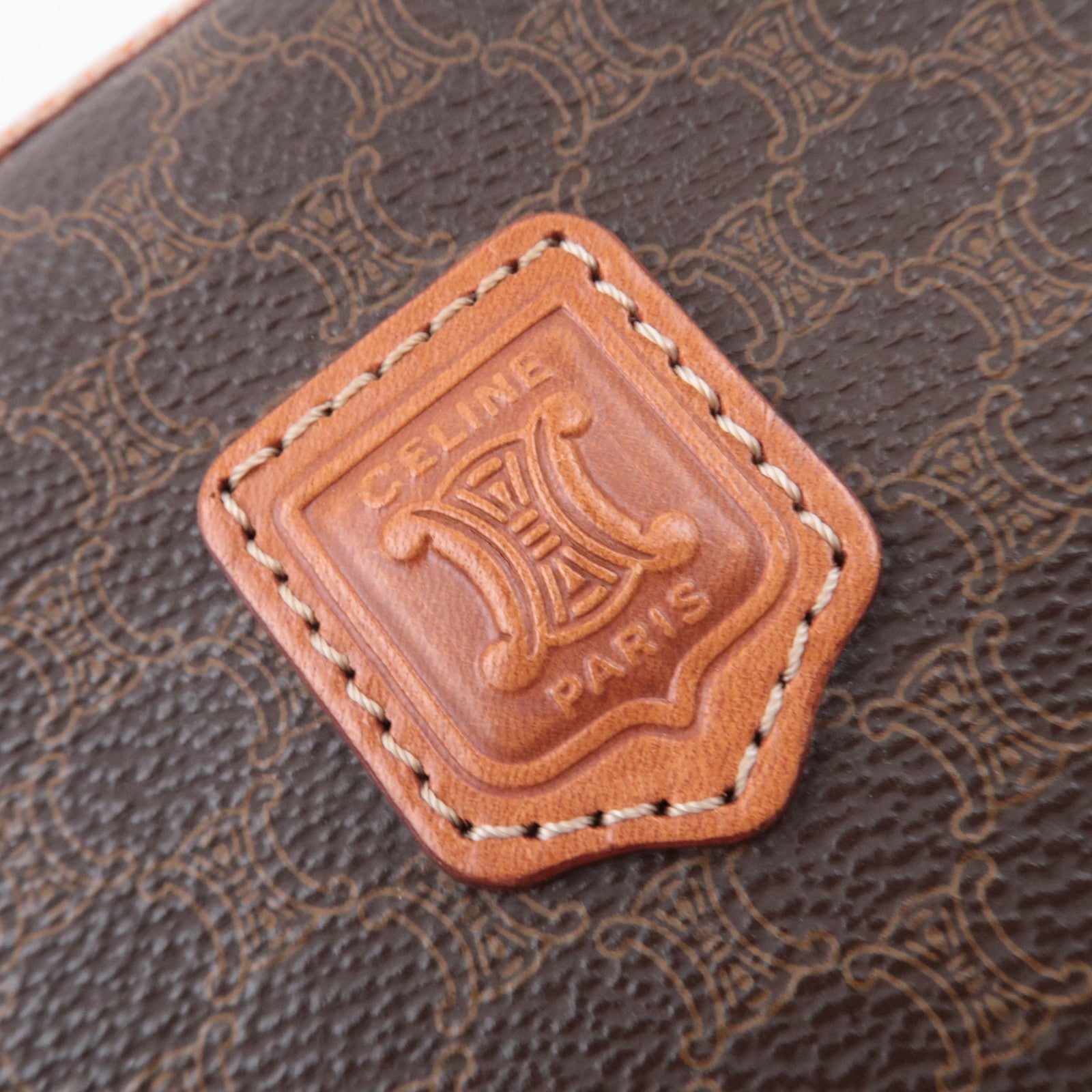 CELINE Macadam PVC Leather Cosmetic Pouch Brown