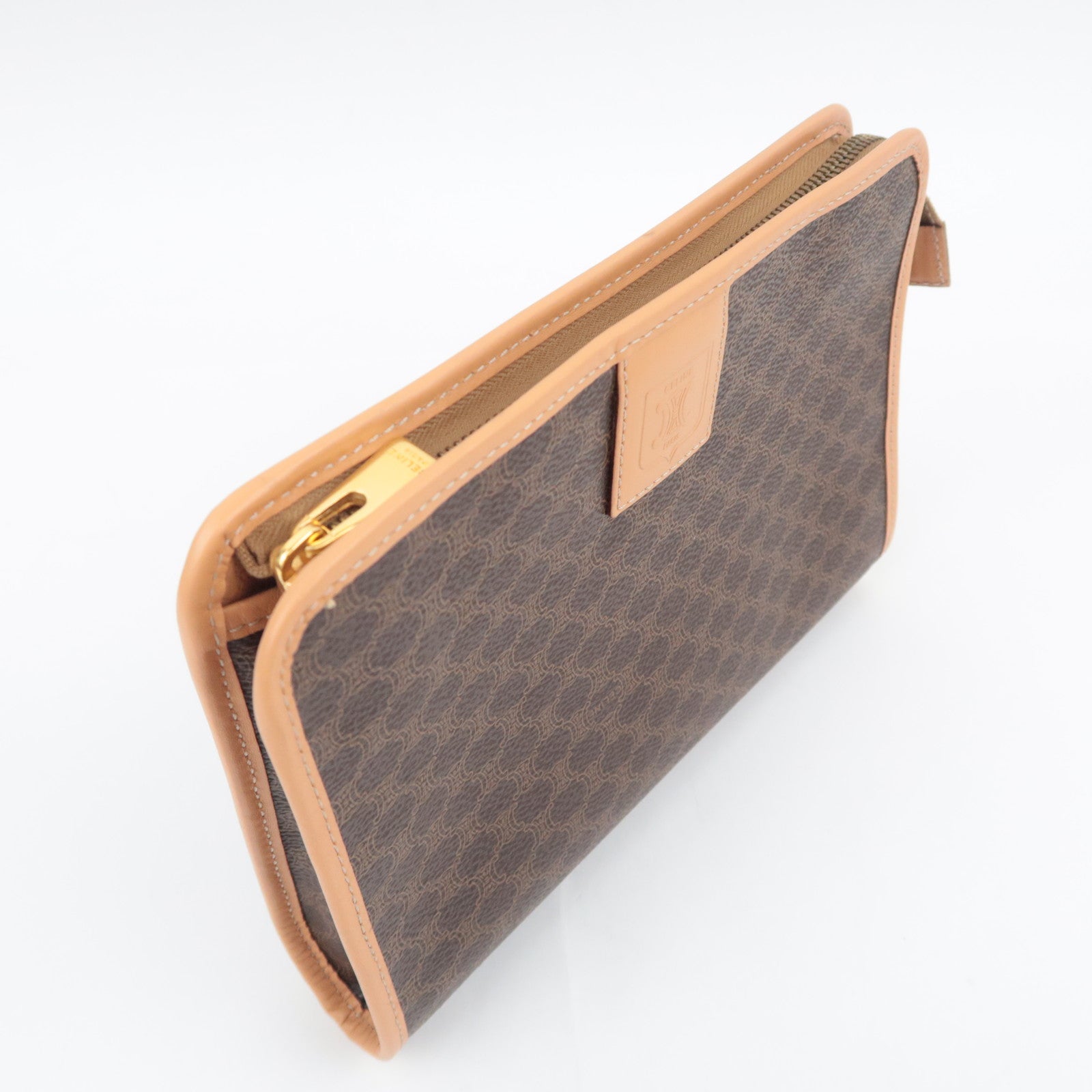 CELINE Macadam PVC Leather Clutch Bag Brown