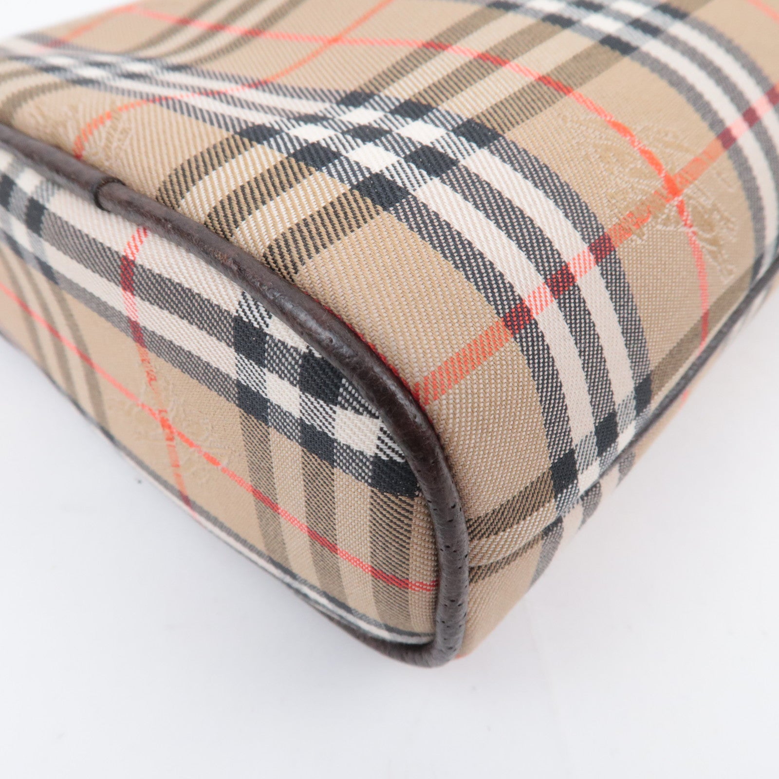 BURBERRY burberrys Nova Plaid Canvas Leather Clutch Bag Beige