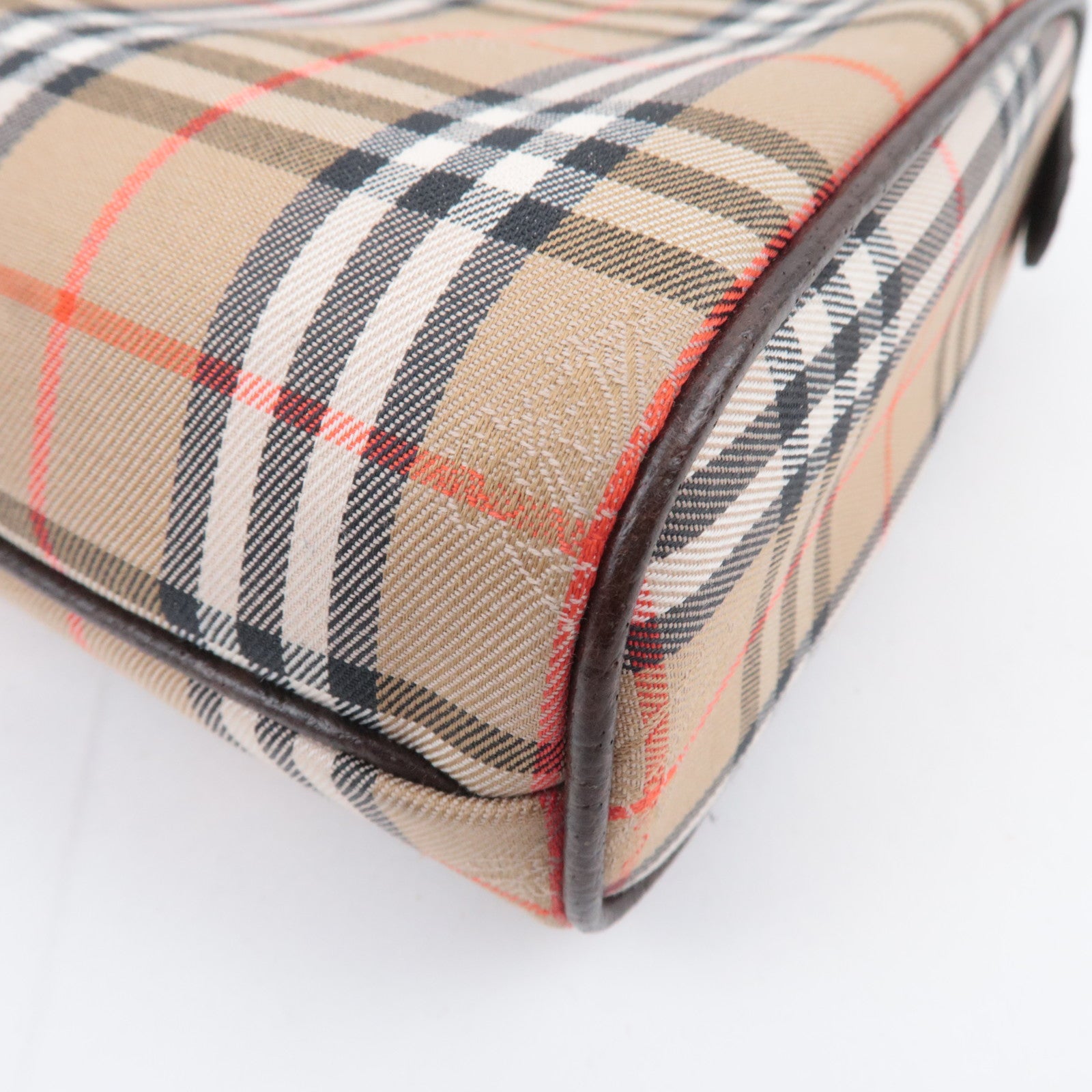 BURBERRY burberrys Nova Plaid Canvas Leather Clutch Bag Beige