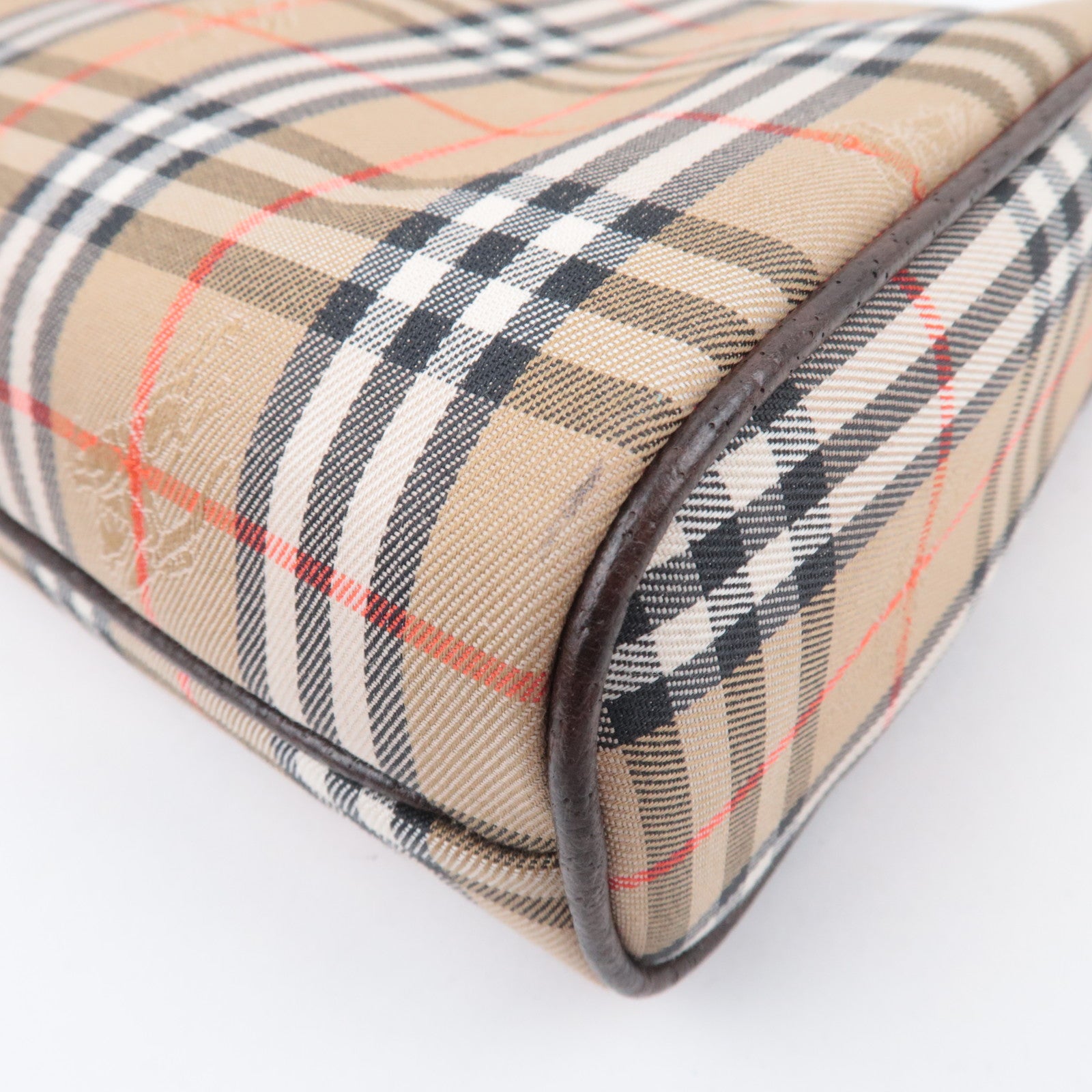BURBERRY burberrys Nova Plaid Canvas Leather Clutch Bag Beige