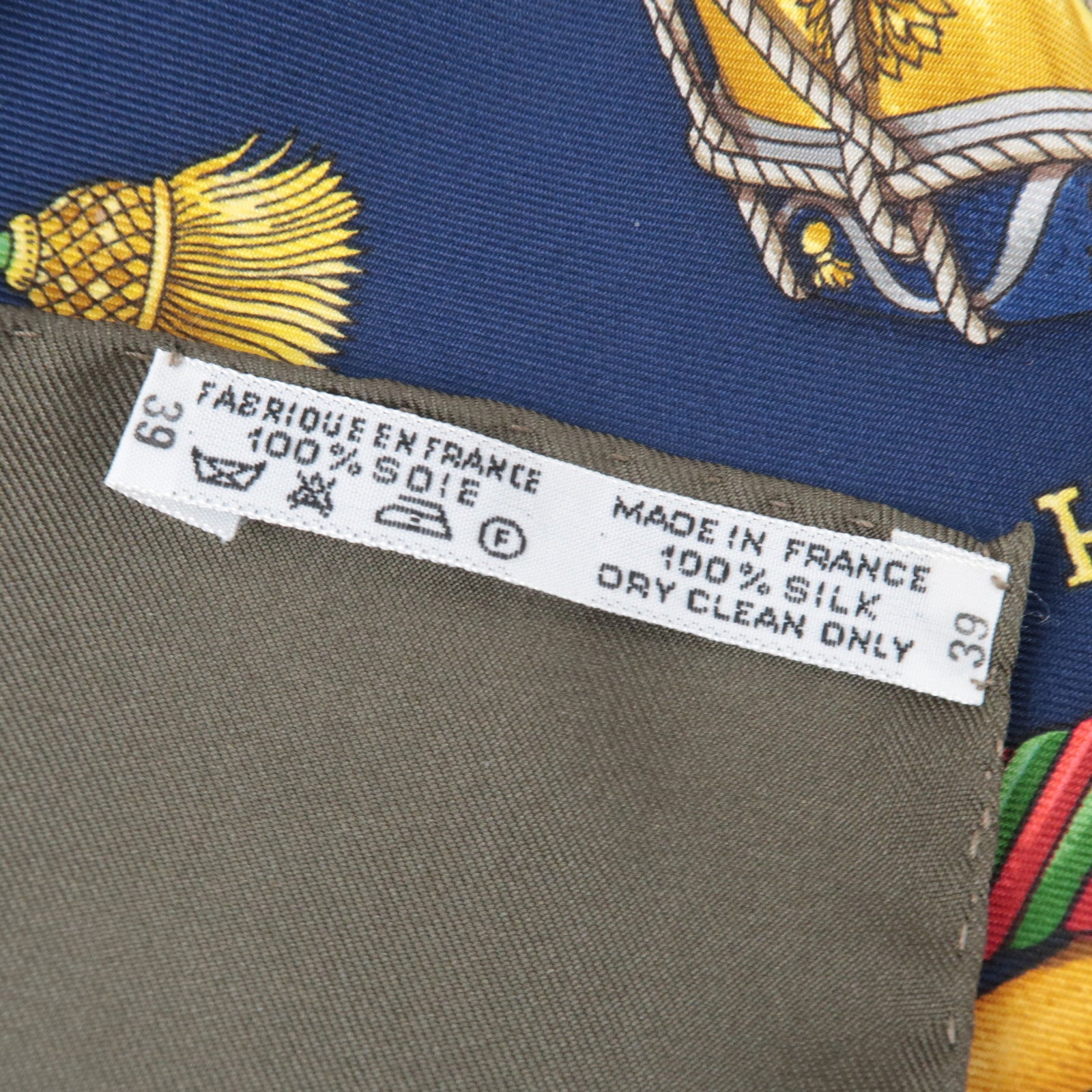HERMES Carre 90 Scarf LES TAMBOURS 100% Silk Navy Khaki