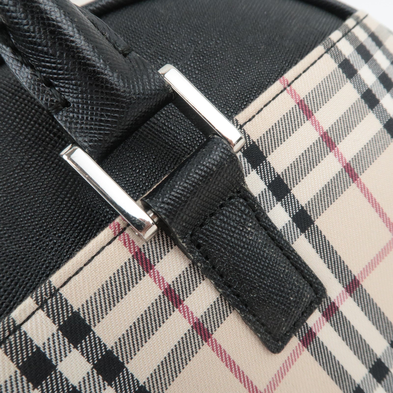 BURBERRY Nova Plaid Canvas Leather Handbag Beige Black