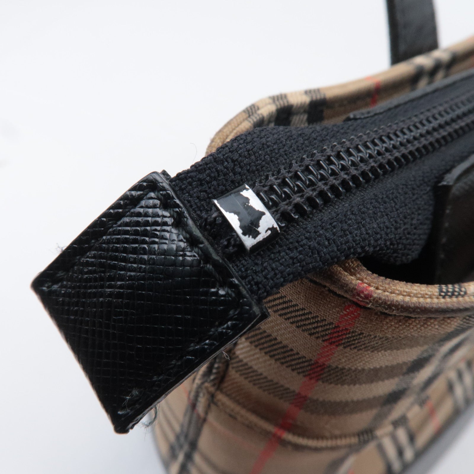 BURBERRY Nova Plaid Canvas Leather Handbag Beige Black