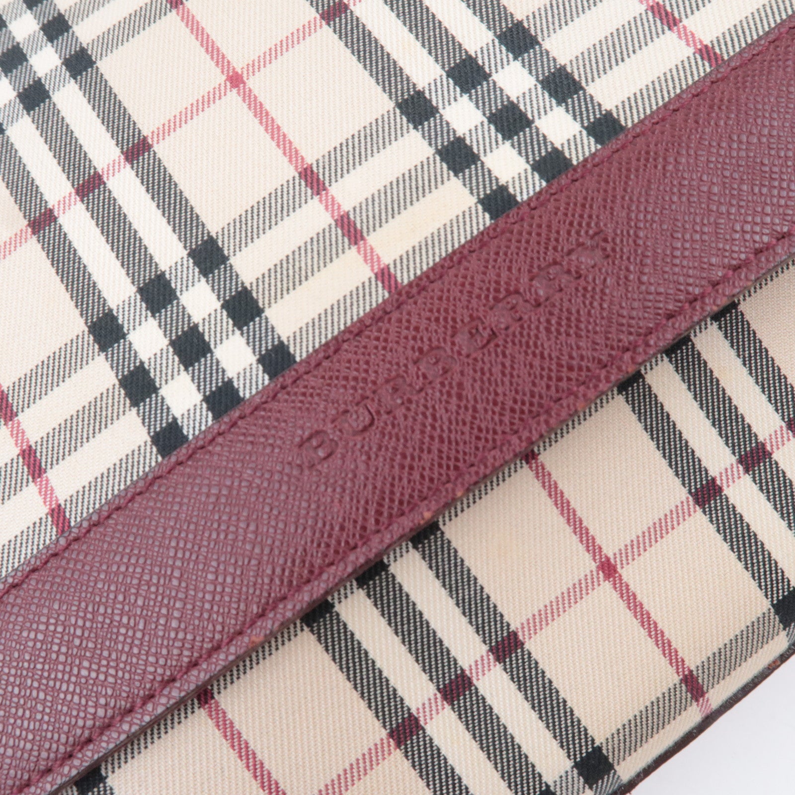 BURBERRY Nova Plaid Canvas Leather Shoulder Bag Beige Bordeaux