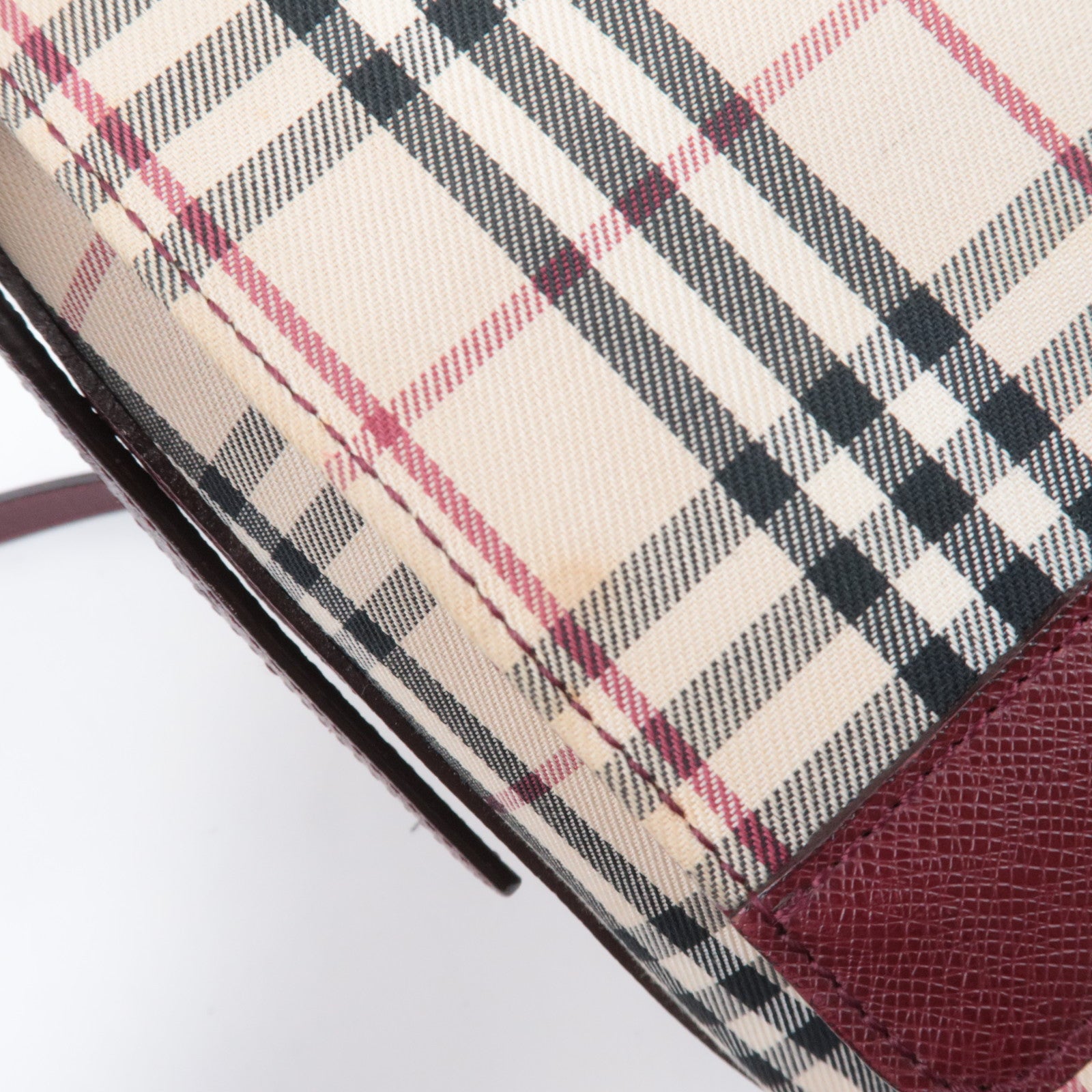 BURBERRY Nova Plaid Canvas Leather Shoulder Bag Beige Bordeaux