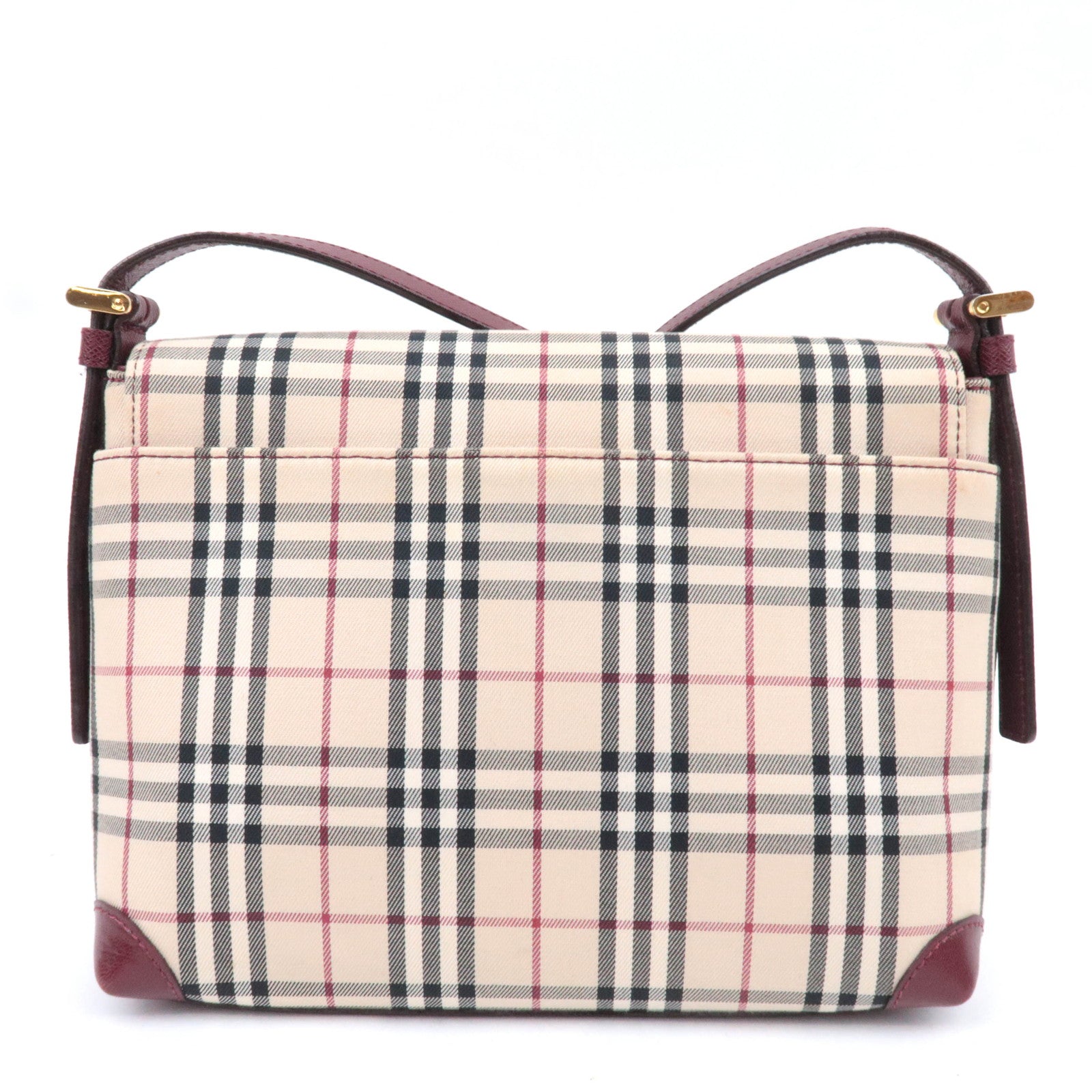 BURBERRY Nova Plaid Canvas Leather Shoulder Bag Beige Bordeaux