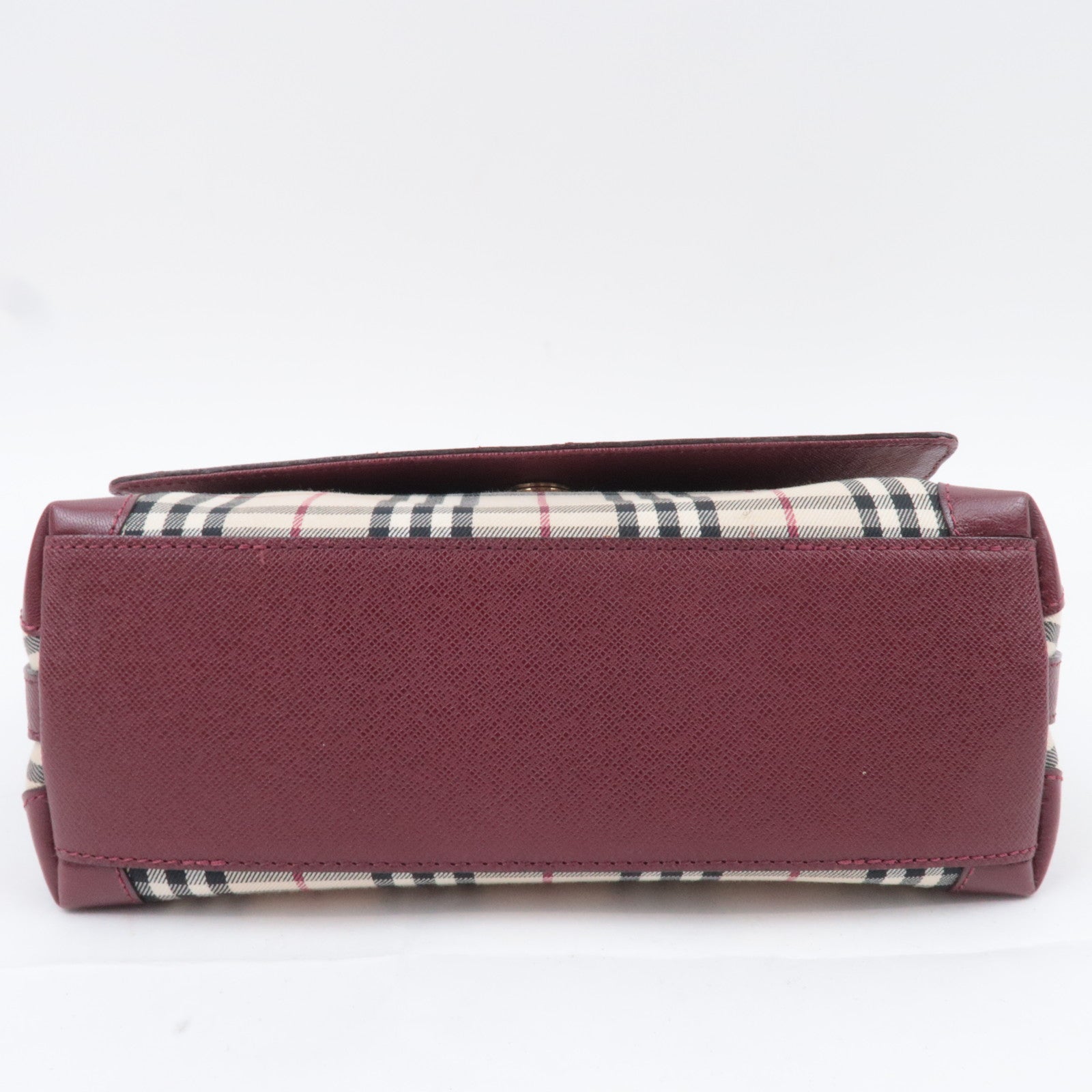 BURBERRY Nova Plaid Canvas Leather Shoulder Bag Beige Bordeaux