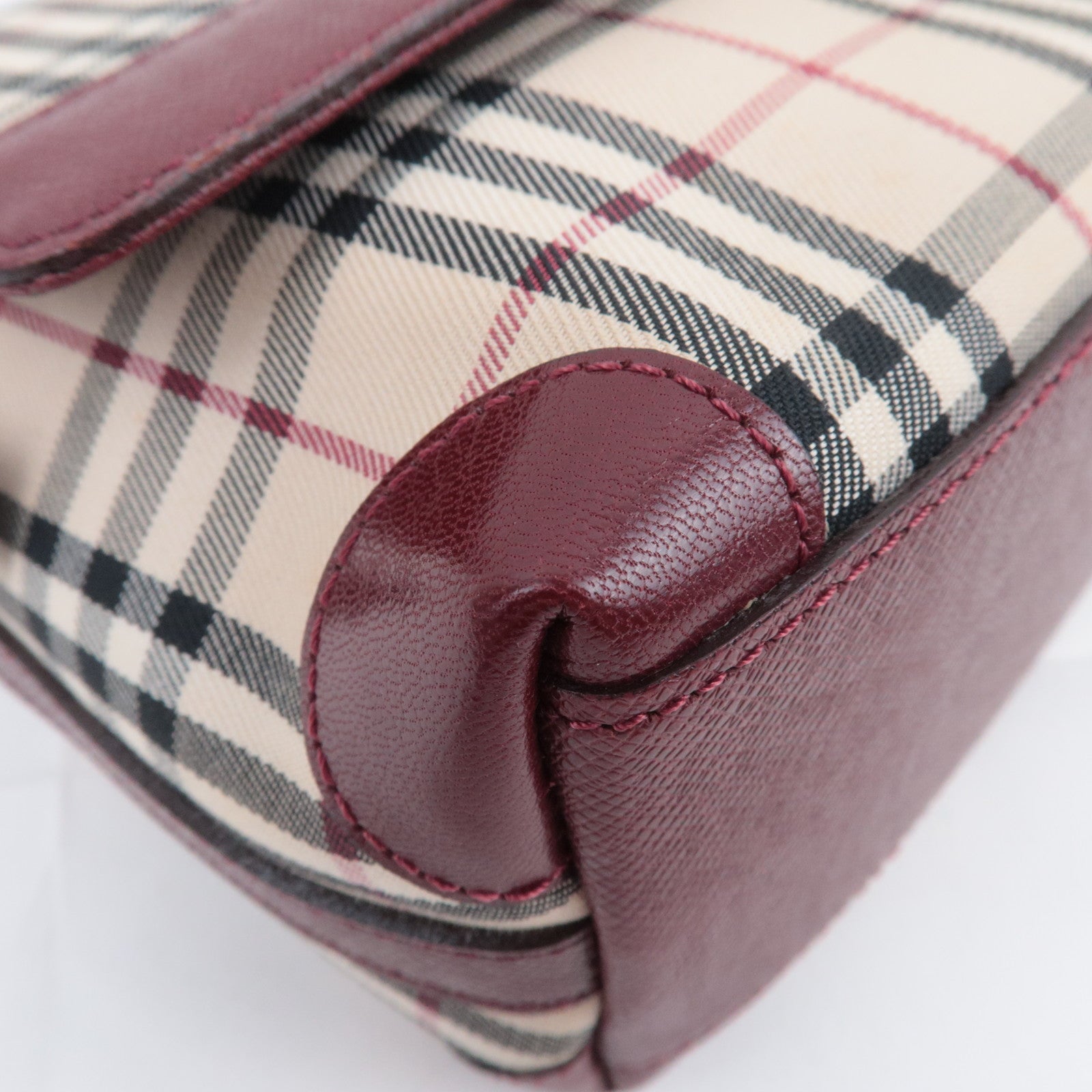 BURBERRY Nova Plaid Canvas Leather Shoulder Bag Beige Bordeaux