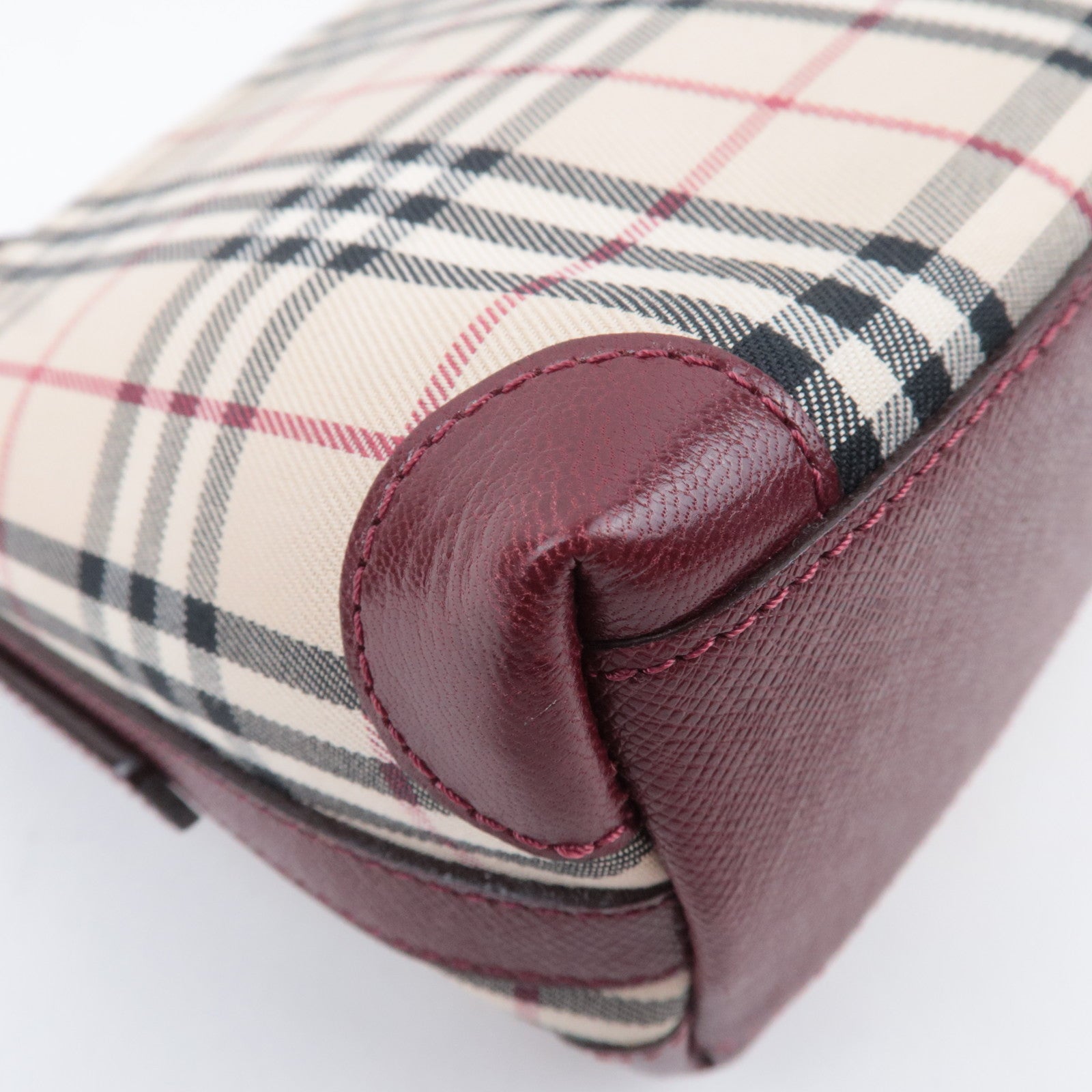 BURBERRY Nova Plaid Canvas Leather Shoulder Bag Beige Bordeaux