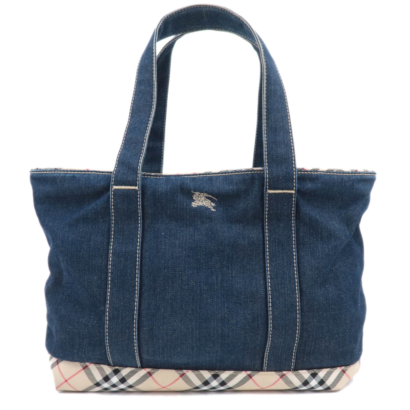BURBERRY Blue Label Nova Plaid Denim Shoulder Bag Blue Beige90014