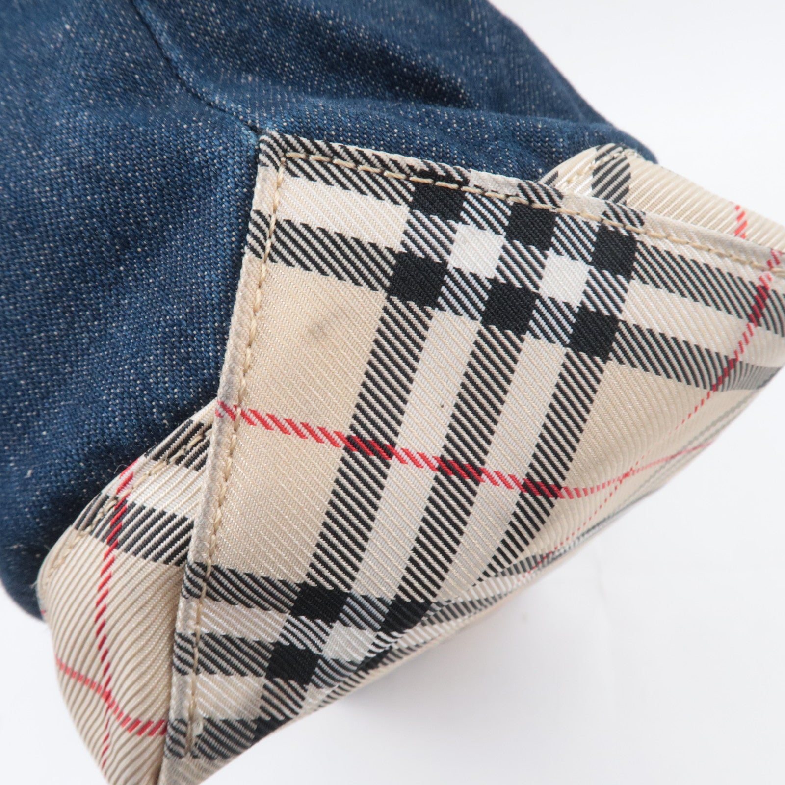 BURBERRY Blue Label Nova Plaid Denim Shoulder Bag Blue Beige