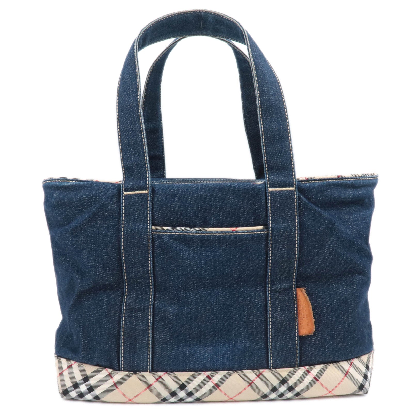 BURBERRY Blue Label Nova Plaid Denim Shoulder Bag Blue Beige