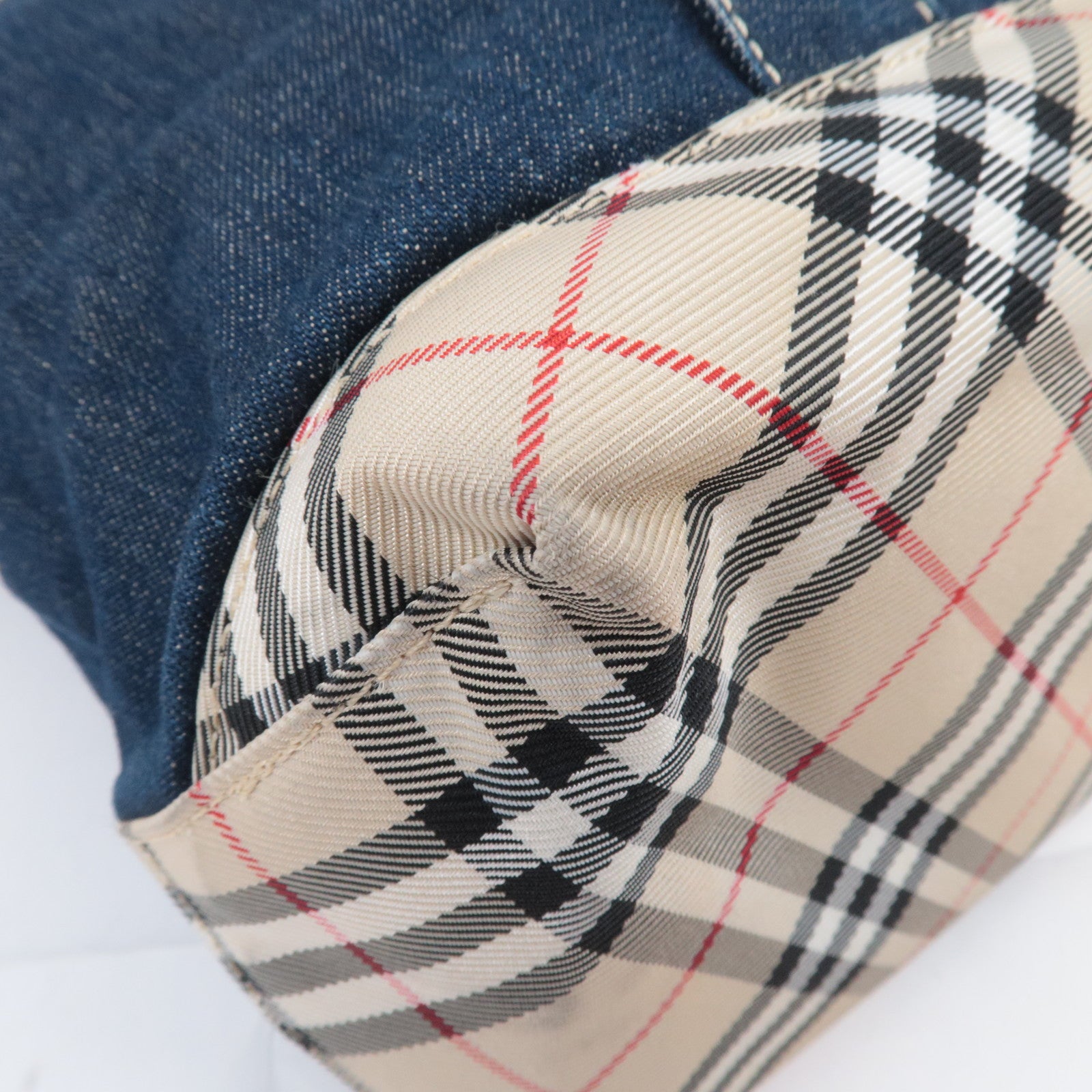 BURBERRY Blue Label Nova Plaid Denim Shoulder Bag Blue Beige