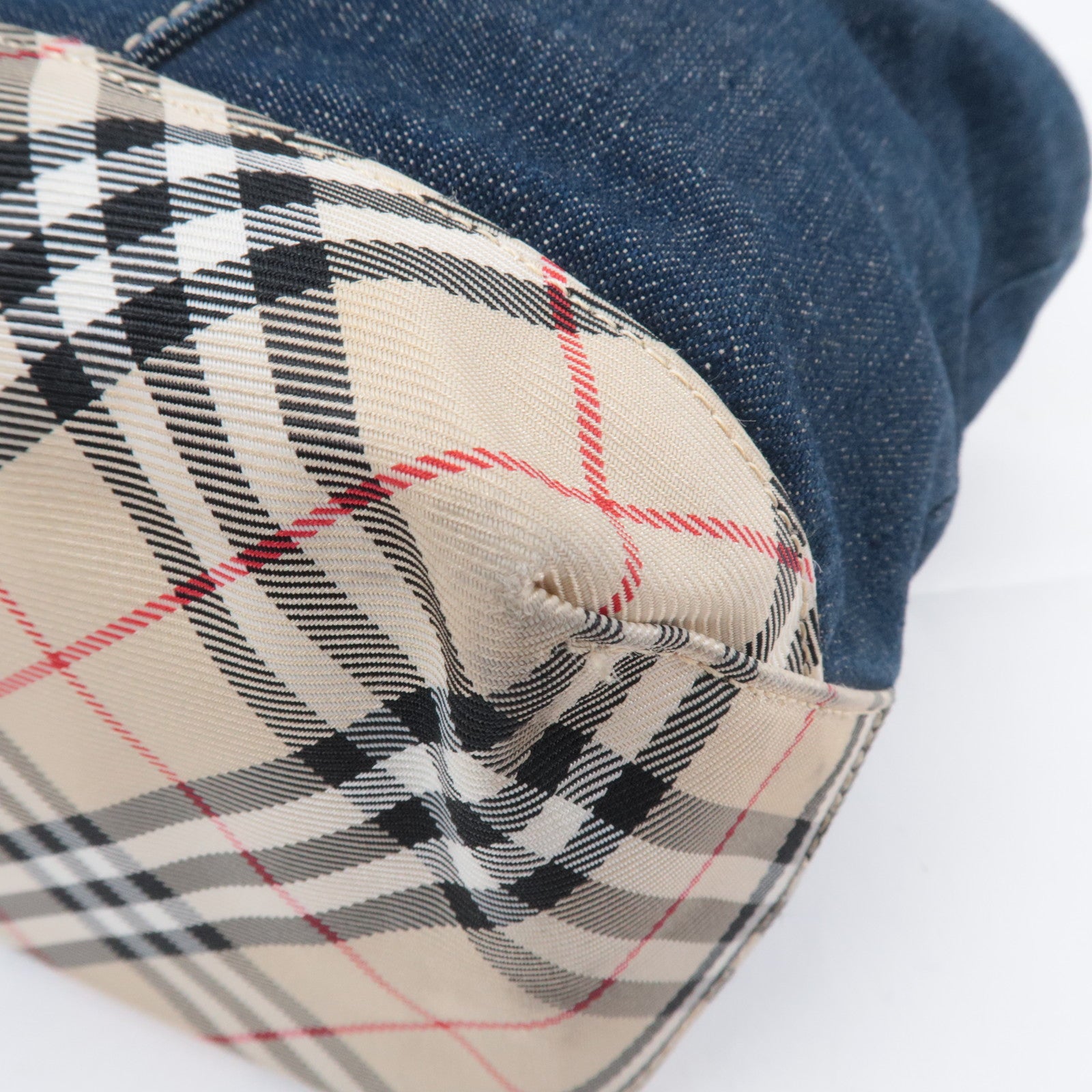 BURBERRY Blue Label Nova Plaid Denim Shoulder Bag Blue Beige