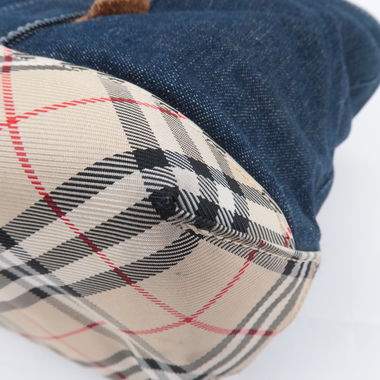 BURBERRY Blue Label Nova Plaid Denim Shoulder Bag Blue Beige
