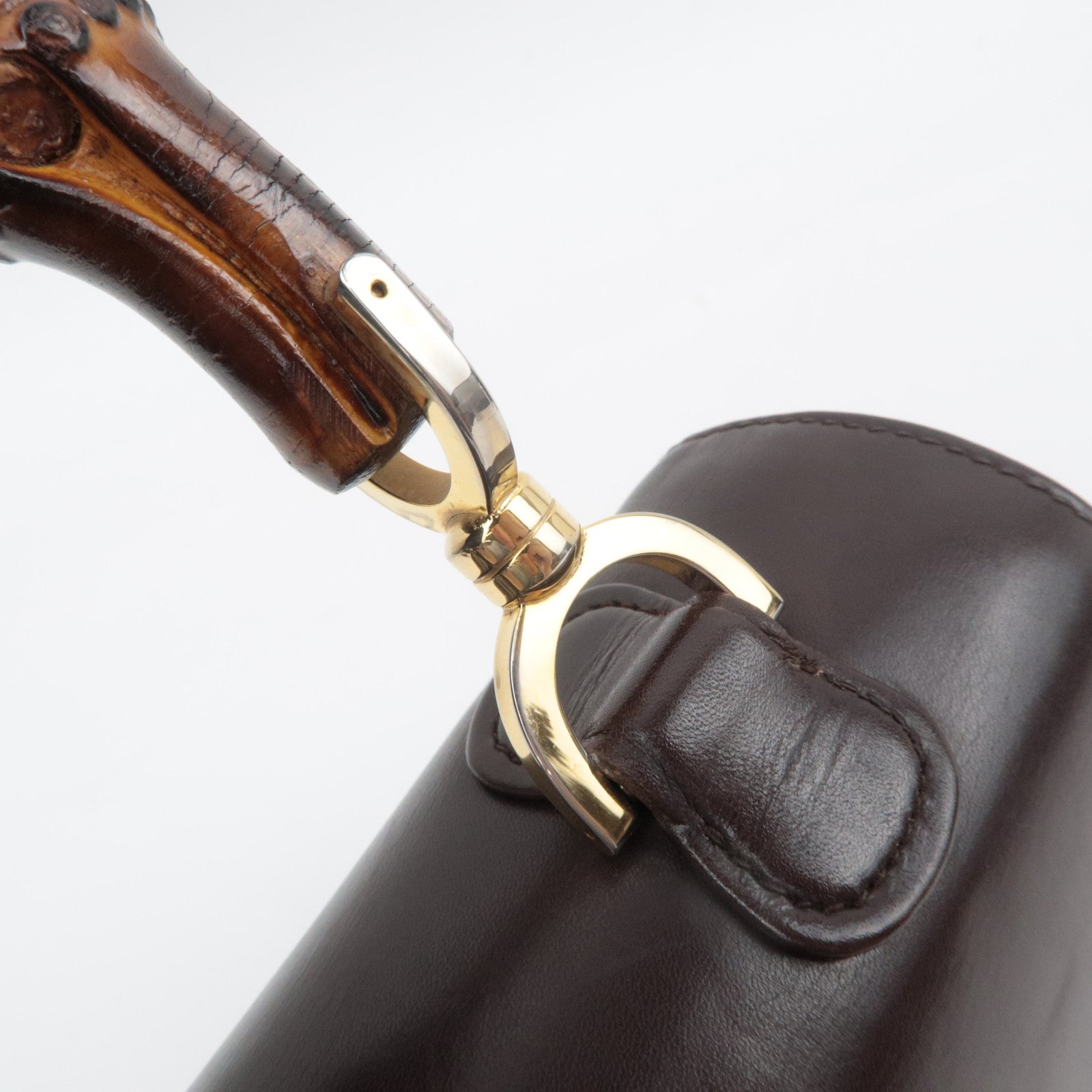GUCCI Old Gucci Bamboo Leather Handbag Brown
