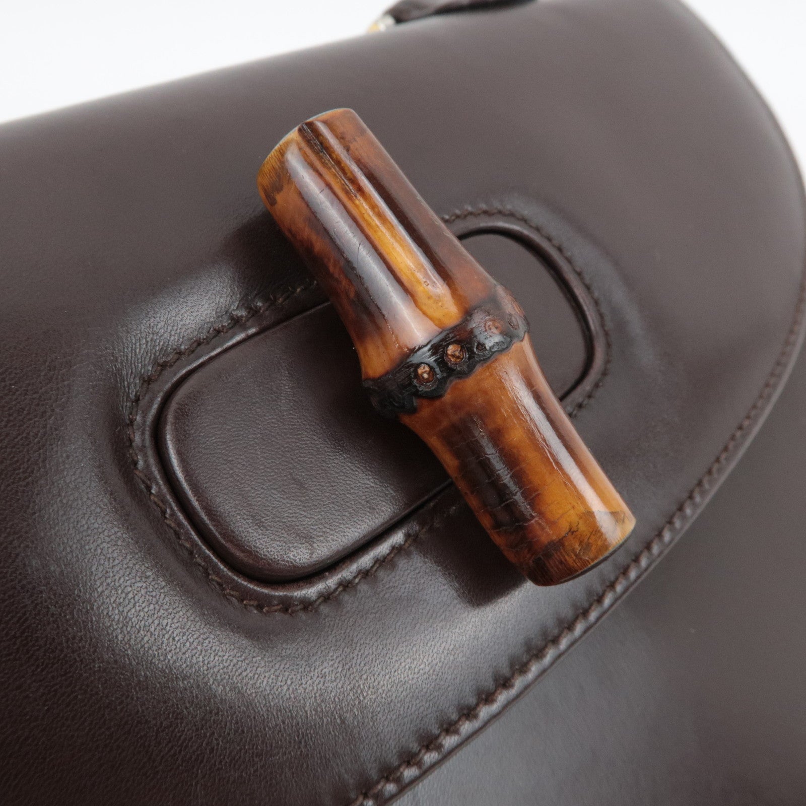 GUCCI Old Gucci Bamboo Leather Handbag Brown