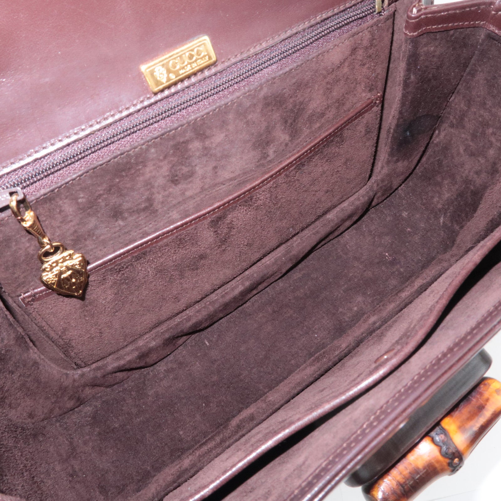 GUCCI Old Gucci Bamboo Leather Handbag Brown