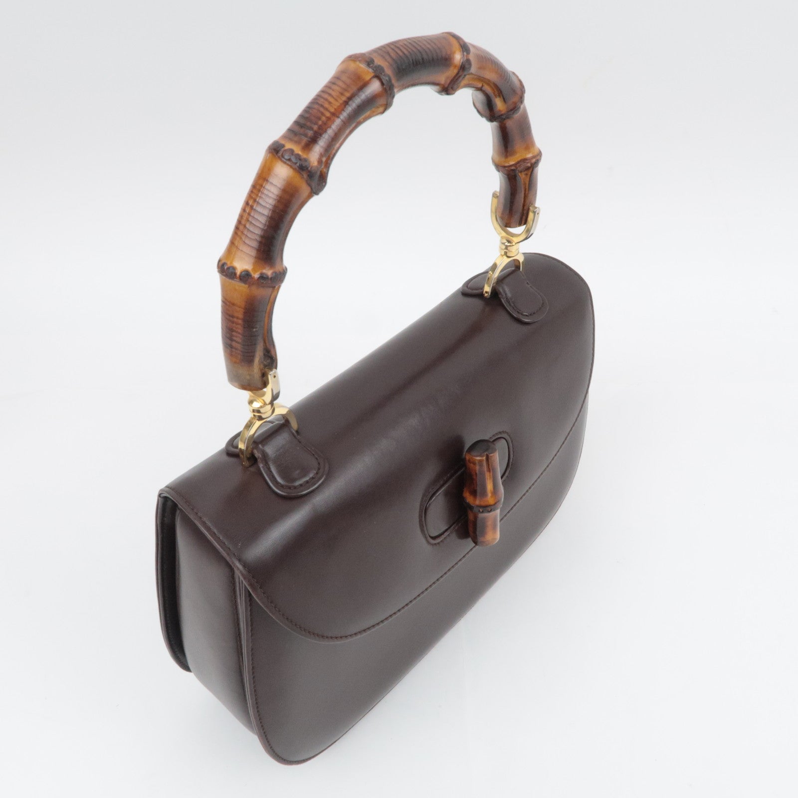 GUCCI Old Gucci Bamboo Leather Handbag Brown