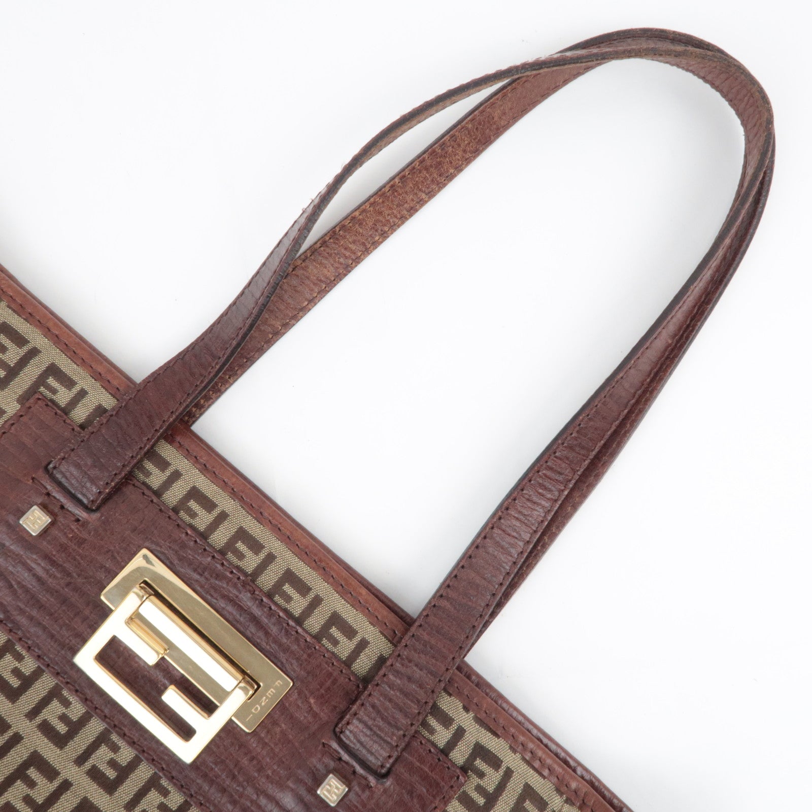 FENDI Zucchino Canvas Leather Tote Bag Brown 8BH174