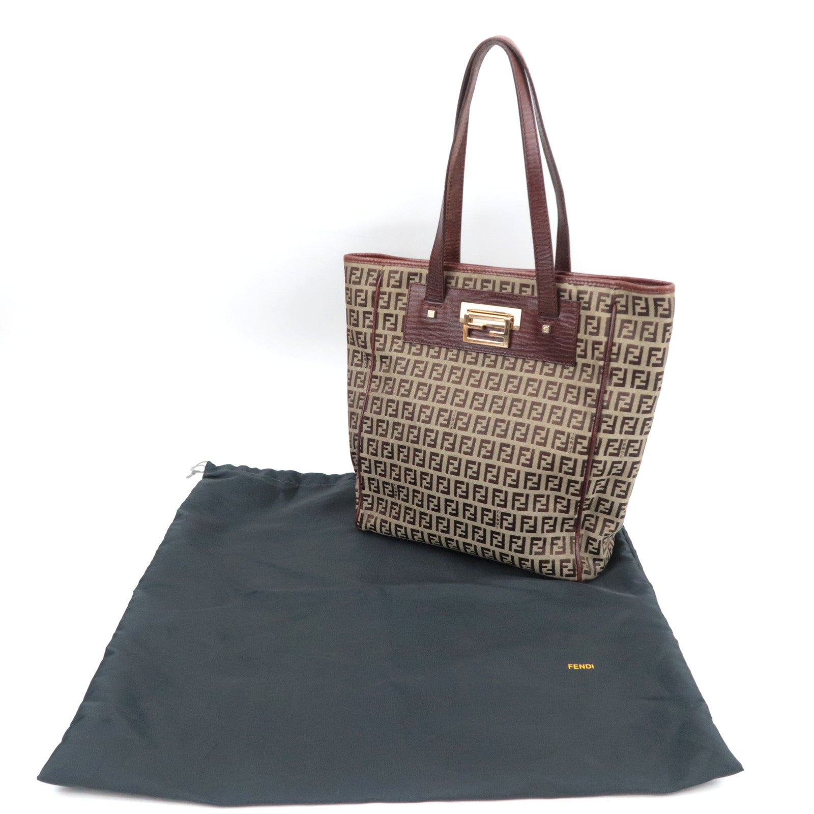 FENDI Zucchino Canvas Leather Tote Bag Brown 8BH174